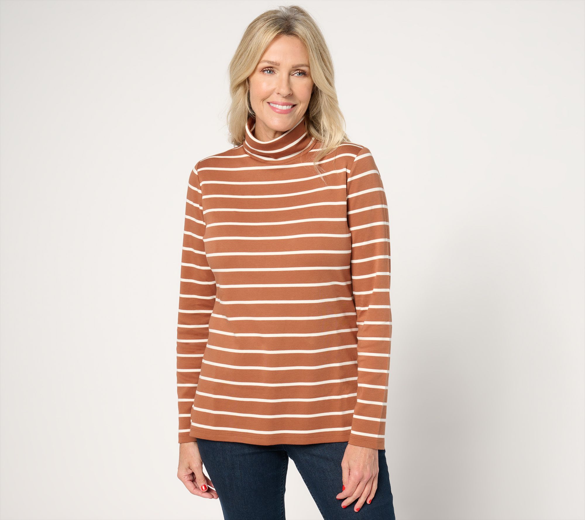 "As Is" Isaac Mizrahi Live! Essentials Pima Cotton Stripe Turtleneck