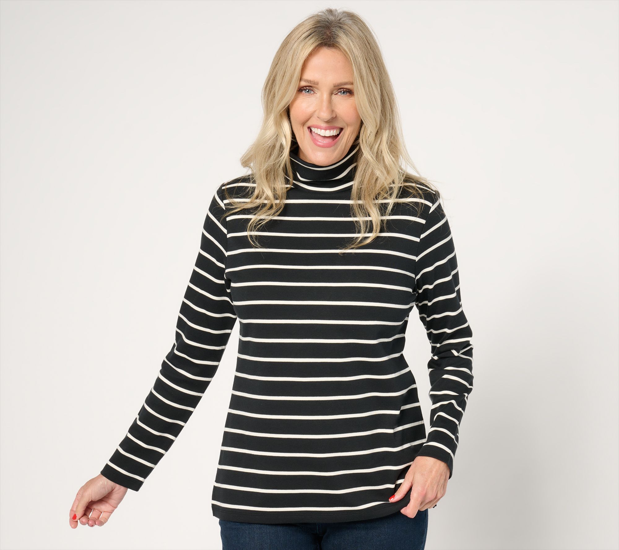 "As Is" Isaac Mizrahi Live! Essentials Pima Cotton Stripe Turtleneck