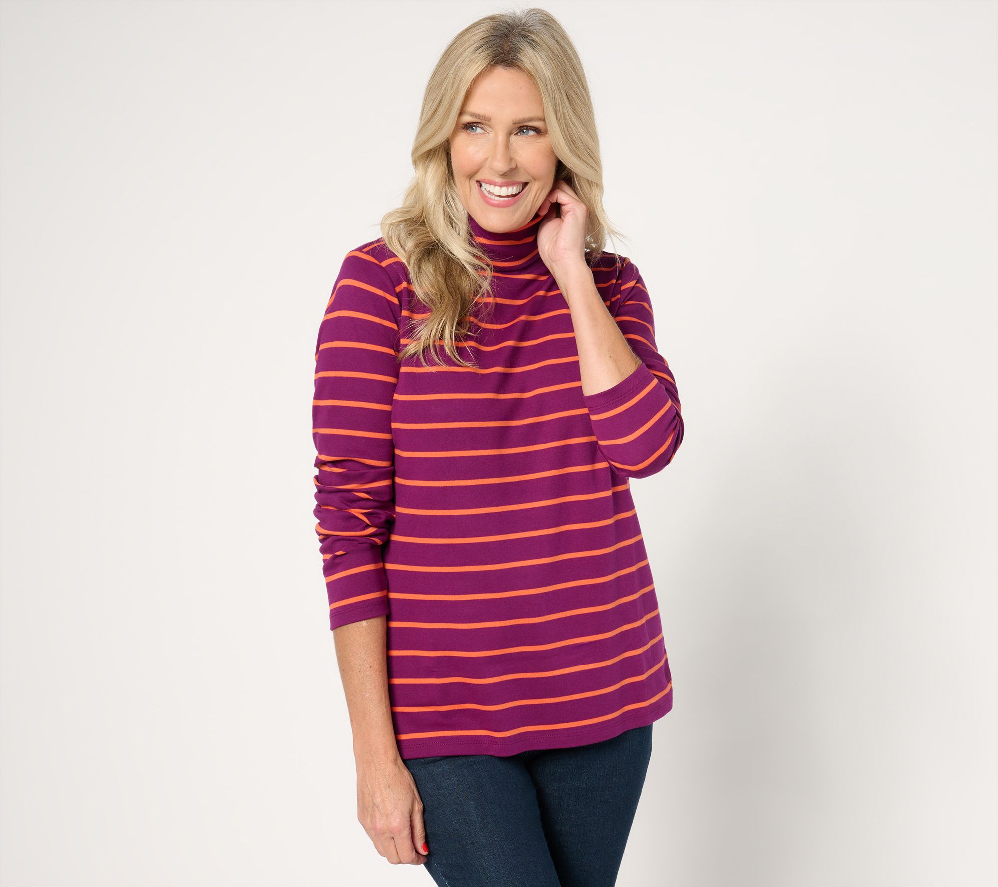 "As Is" Isaac Mizrahi Live! Essentials Pima Cotton Stripe Turtleneck