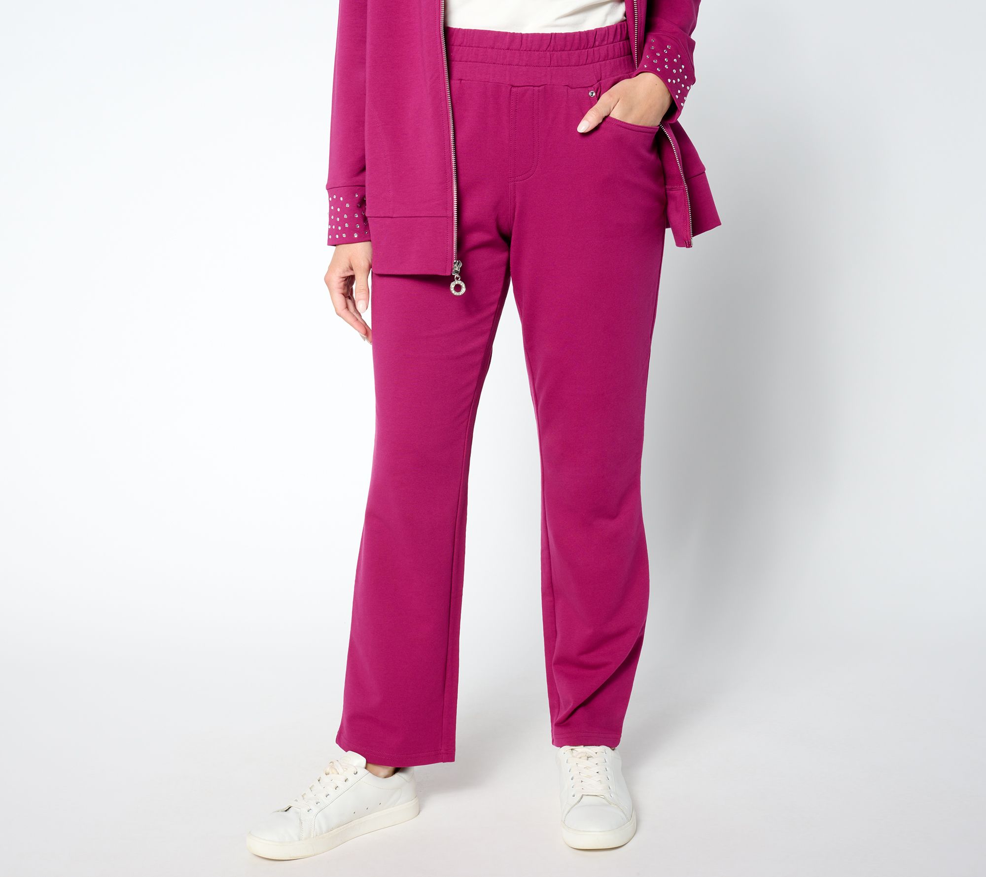 "As Is" Quacker Factory Short French Terry Full Length Straight Pant