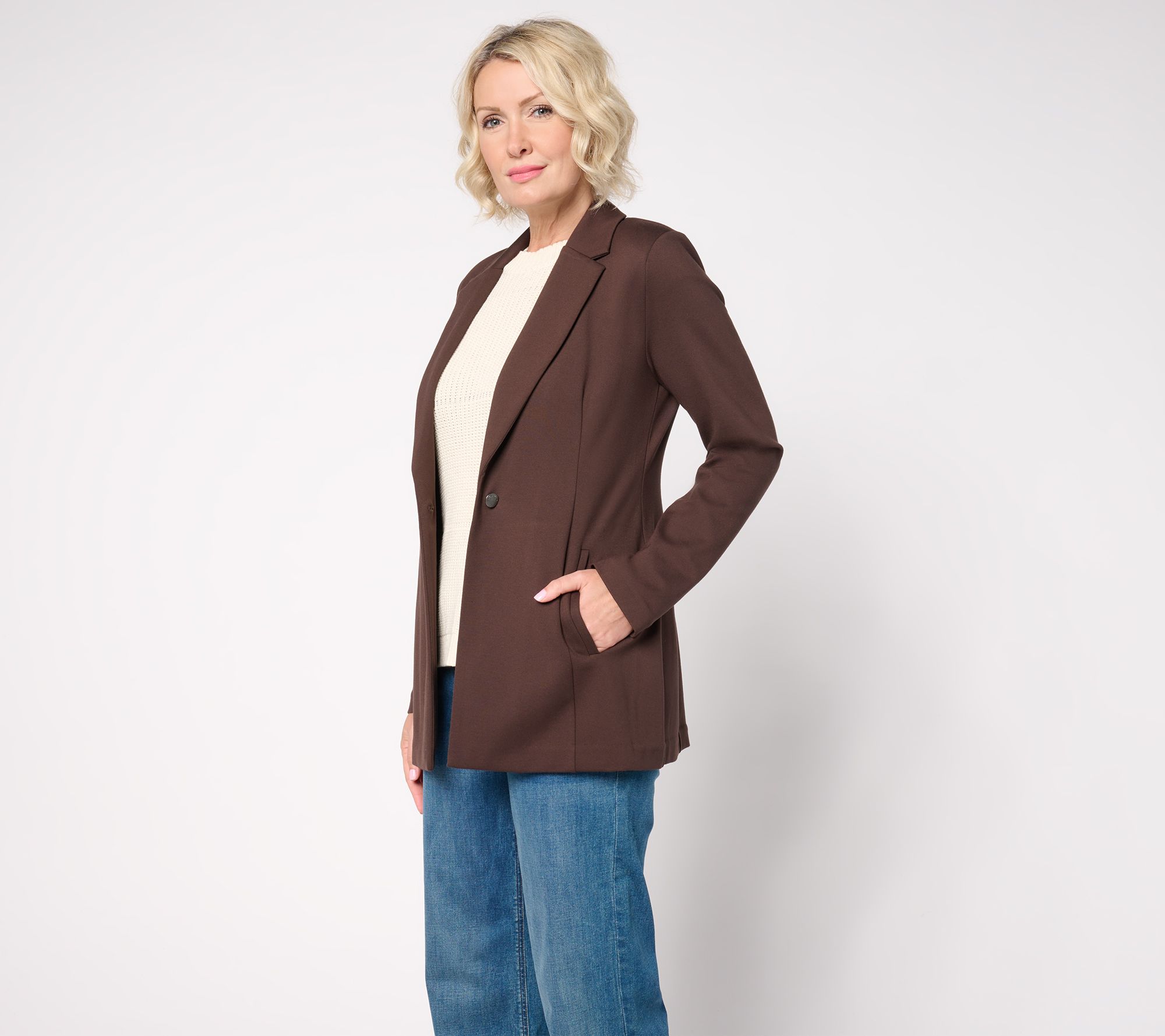 "As Is" Peace Love World Feminine Ponte Blazer