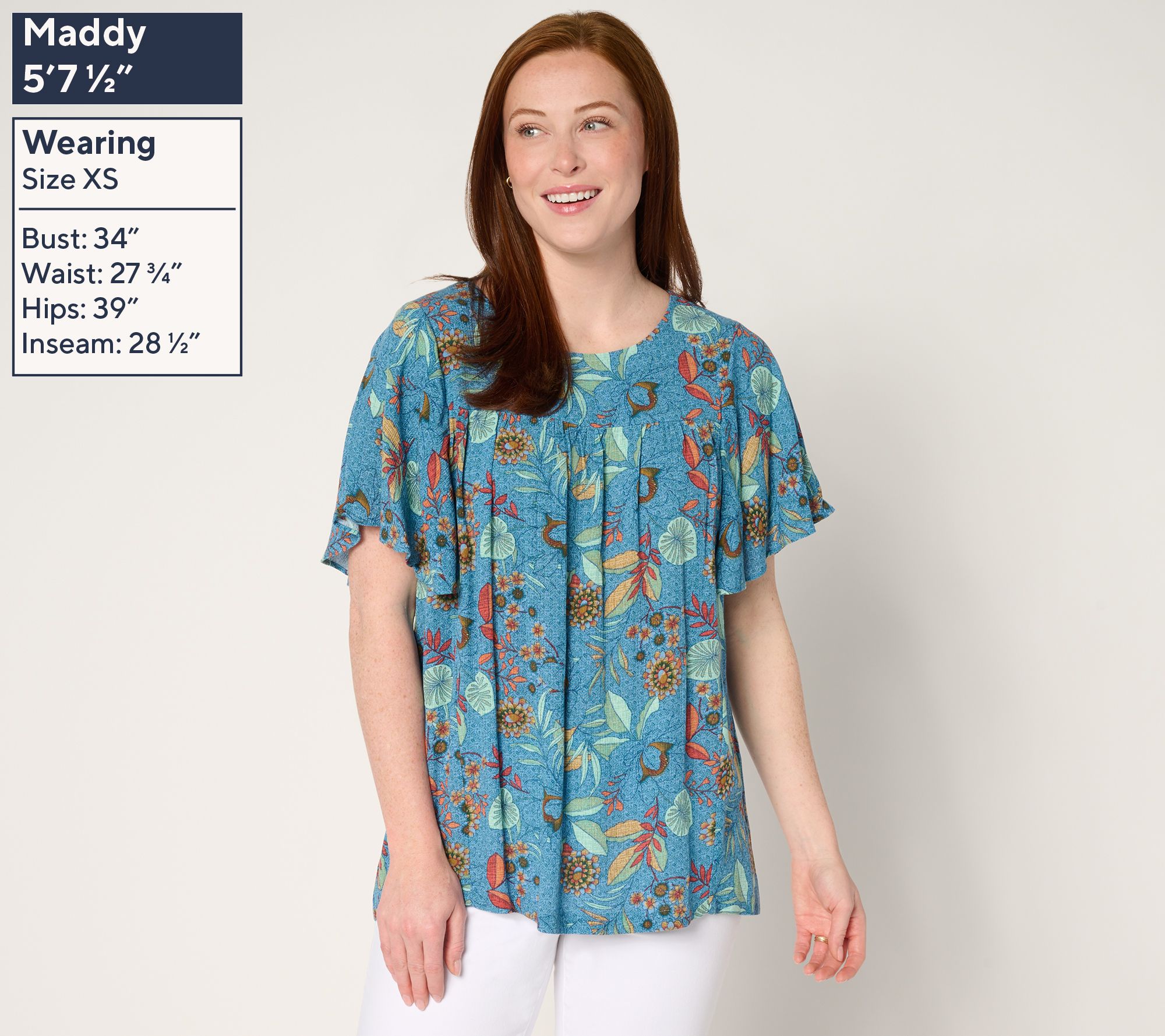 売れ筋商品|||スタイルアンドコー カットソー トップス レディース Women's Printed Flutter-Sleeve Gathered-Neck Top, Exclusively at Macy's Garden Blue Style & Co Women's Flutter-Sleeve Gathered-Neck Top