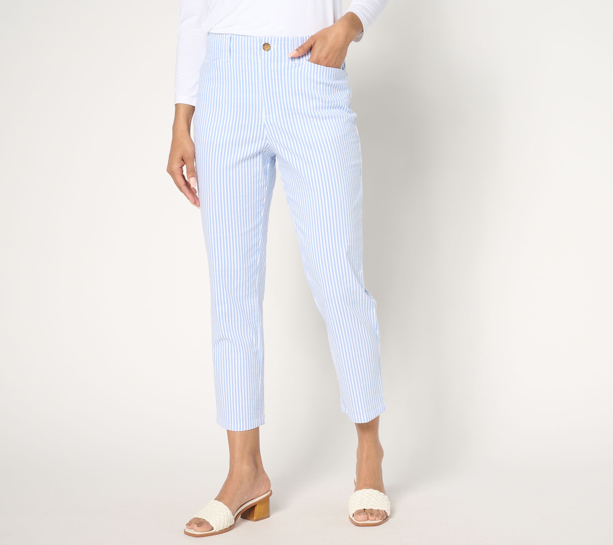 Joan Rivers Petite Striped Stretch Seersucker Crop Pants