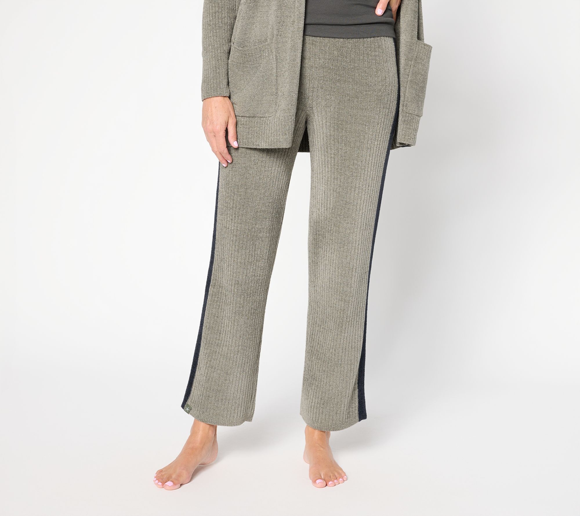 Barefoot Dreams Petite CozyChic Ultra Lite Contrast Stripe Rib Ankle Pant