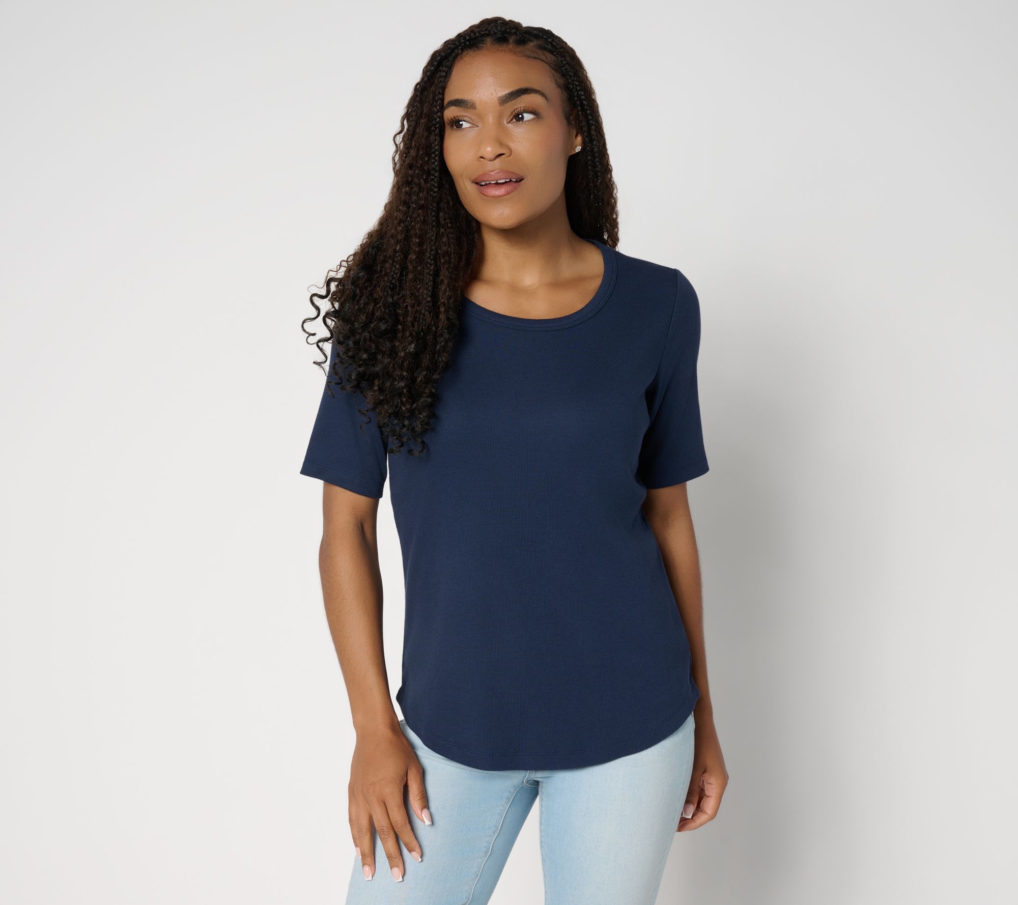 Denim & Co. Essentials Modal Rib Short Sleeve Scoop Neck Top