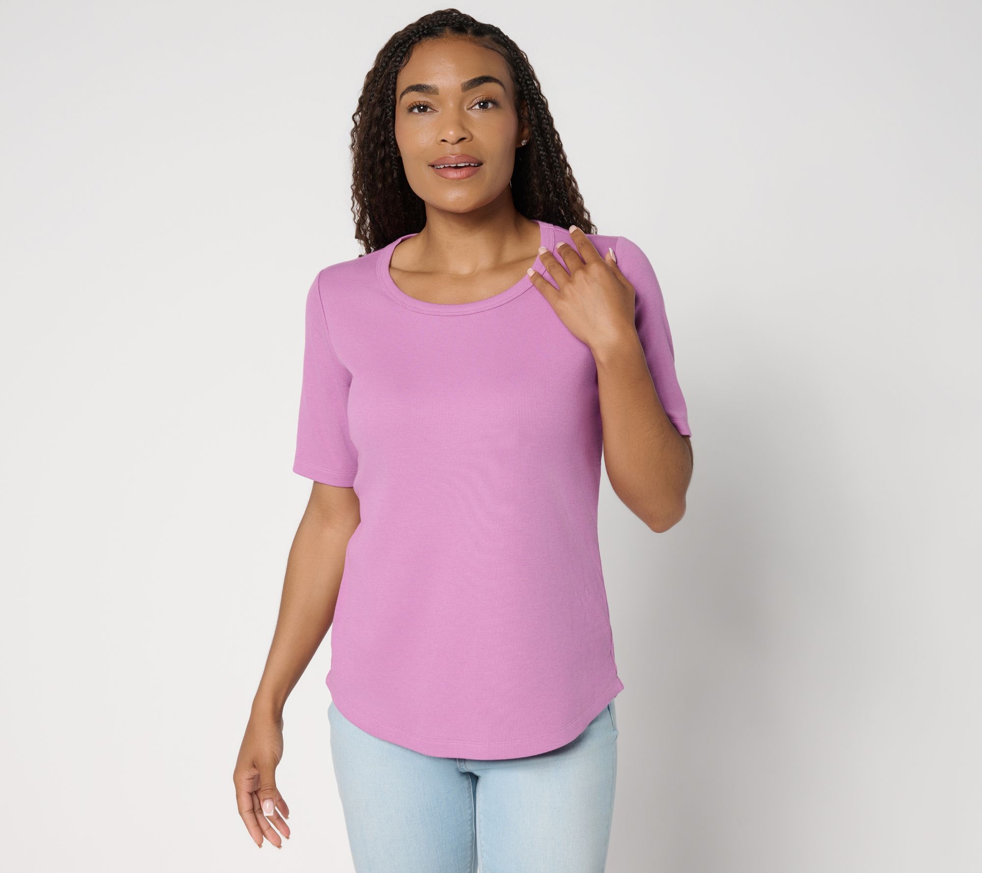 Denim & Co. Essentials Modal Rib Short Sleeve Scoop Neck Top