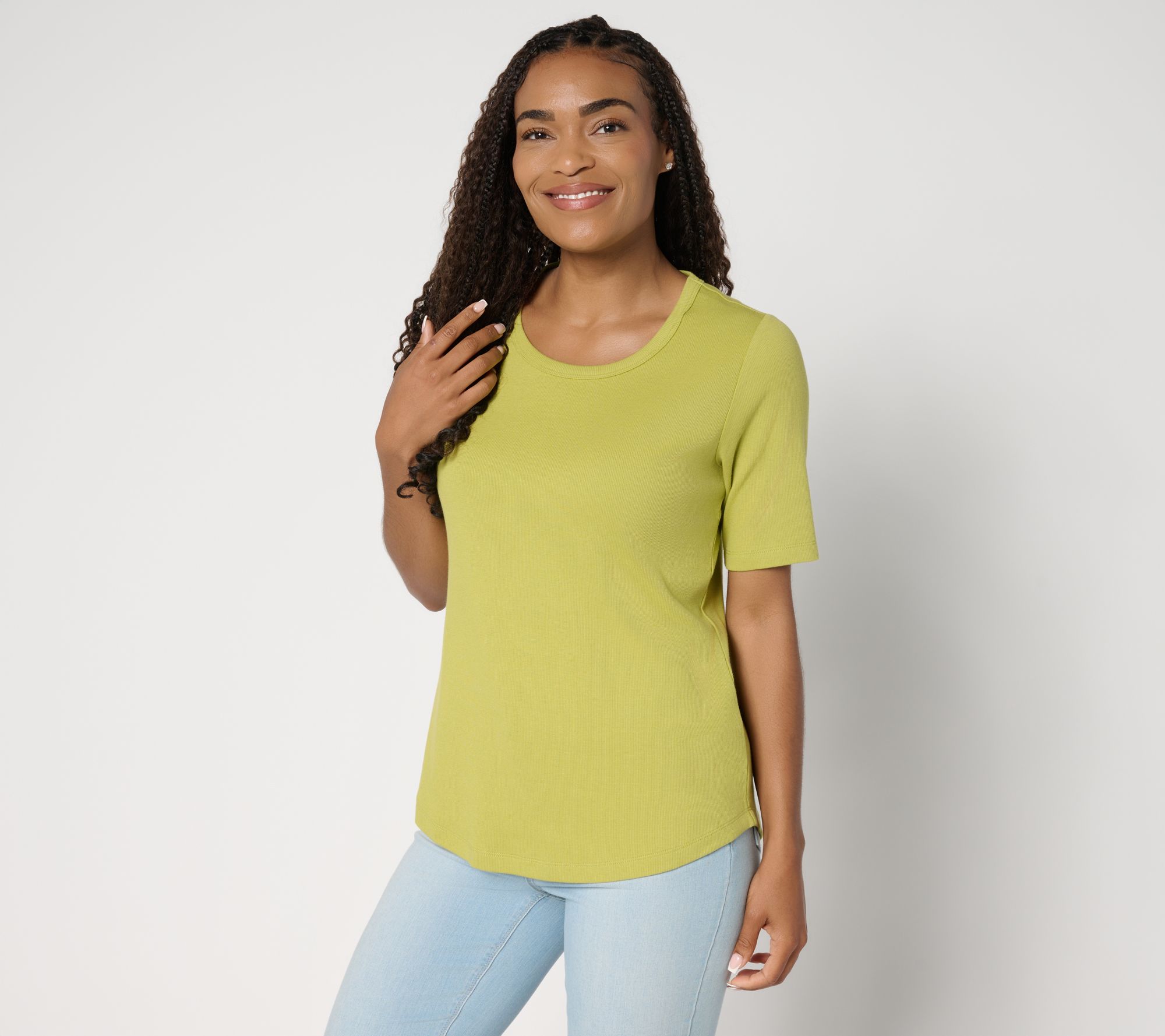 Denim & Co. Essentials Modal Rib Short Sleeve Scoop Neck Top