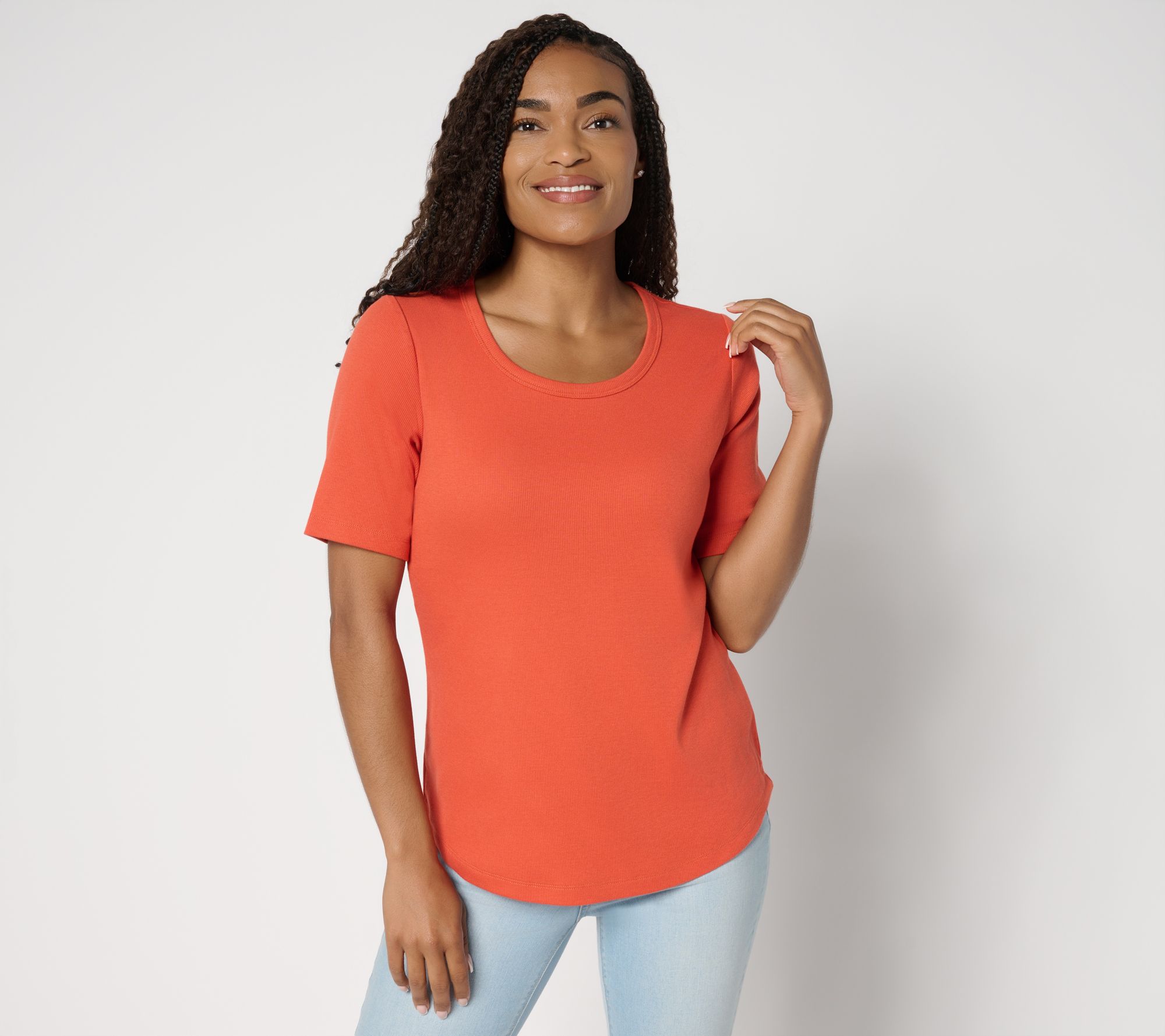 Denim & Co. Essentials Modal Rib Short Sleeve Scoop Neck Top