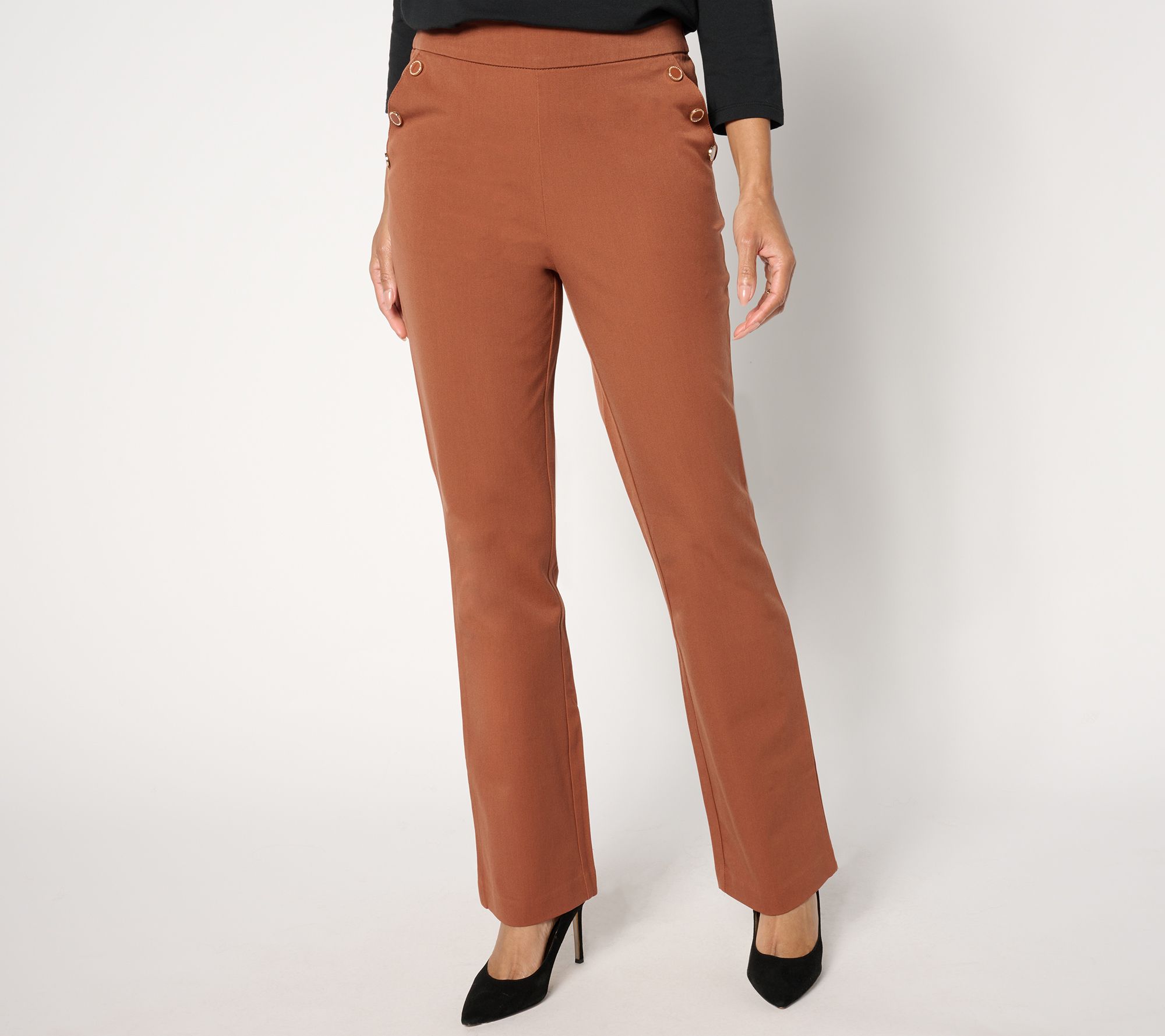 "As Is" Isaac Mizrahi Live! Petite 24/7 Stretch Bootcut Pants w/Buttons