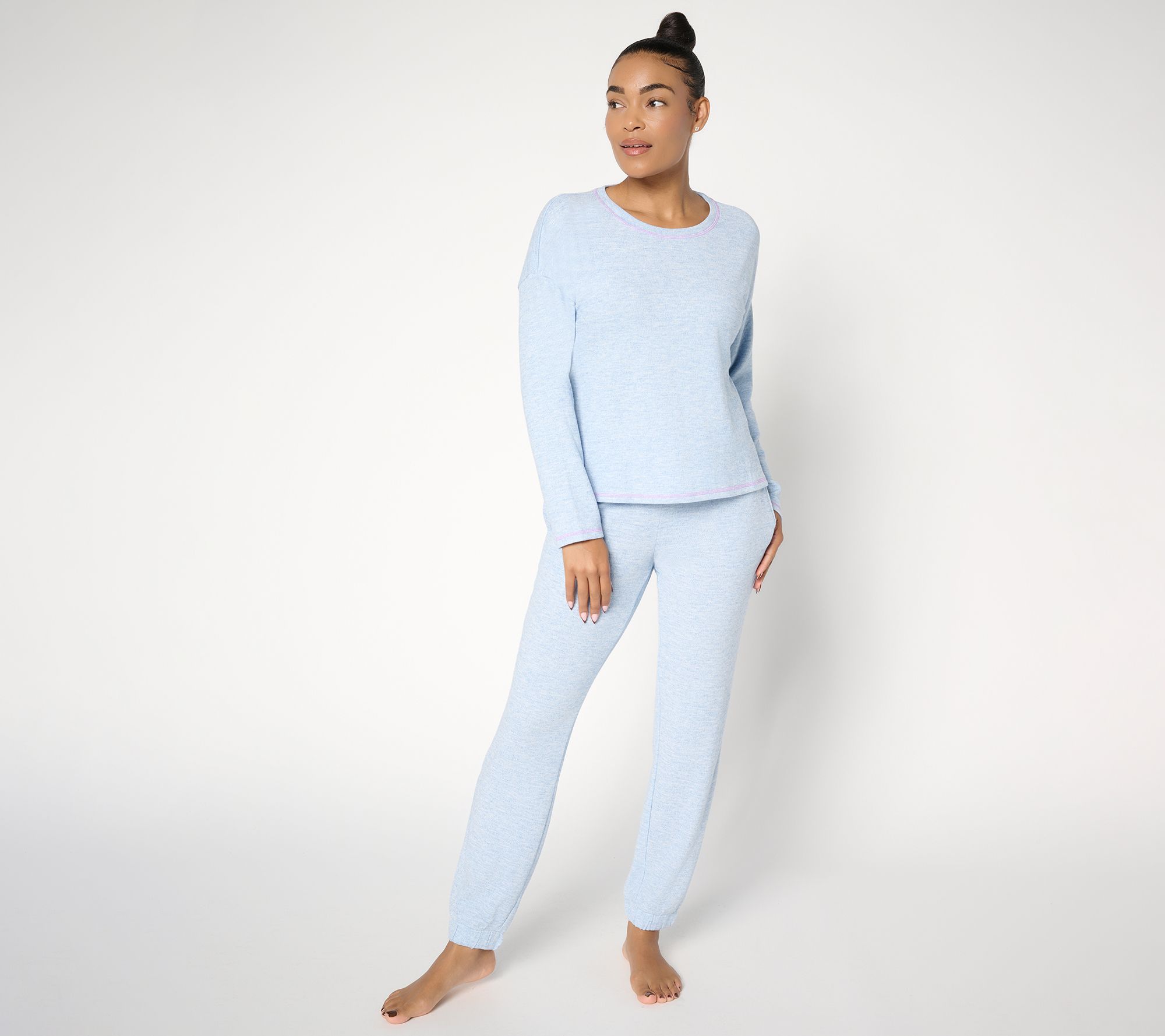 MUK LUKS Petite Sweater Knit Crew & Jogger Lounge Set