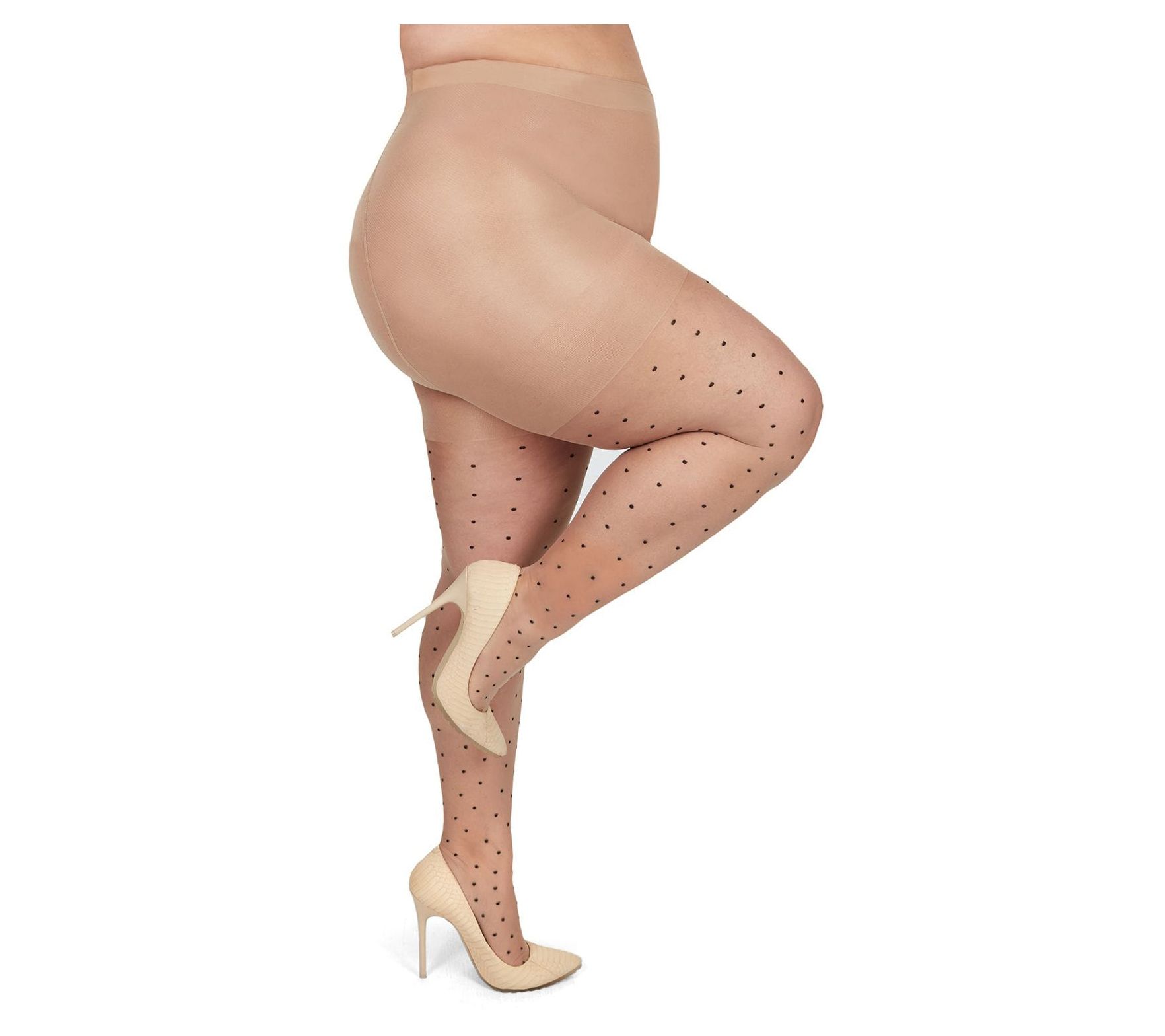 Memoi Women's Pindot Sheer Curvy Control Top Tights