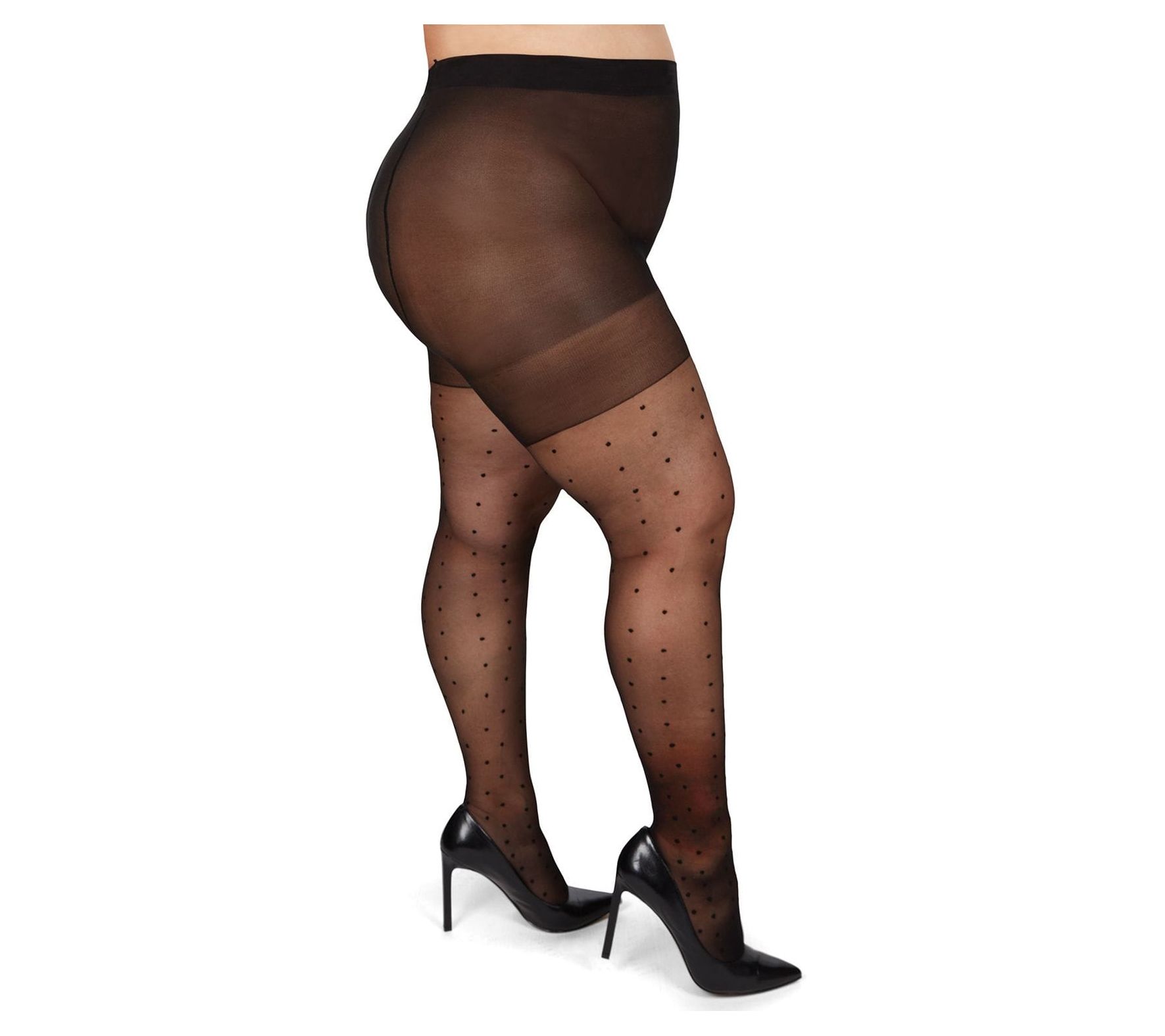 Memoi Women's Pindot Sheer Curvy Control Top Tights