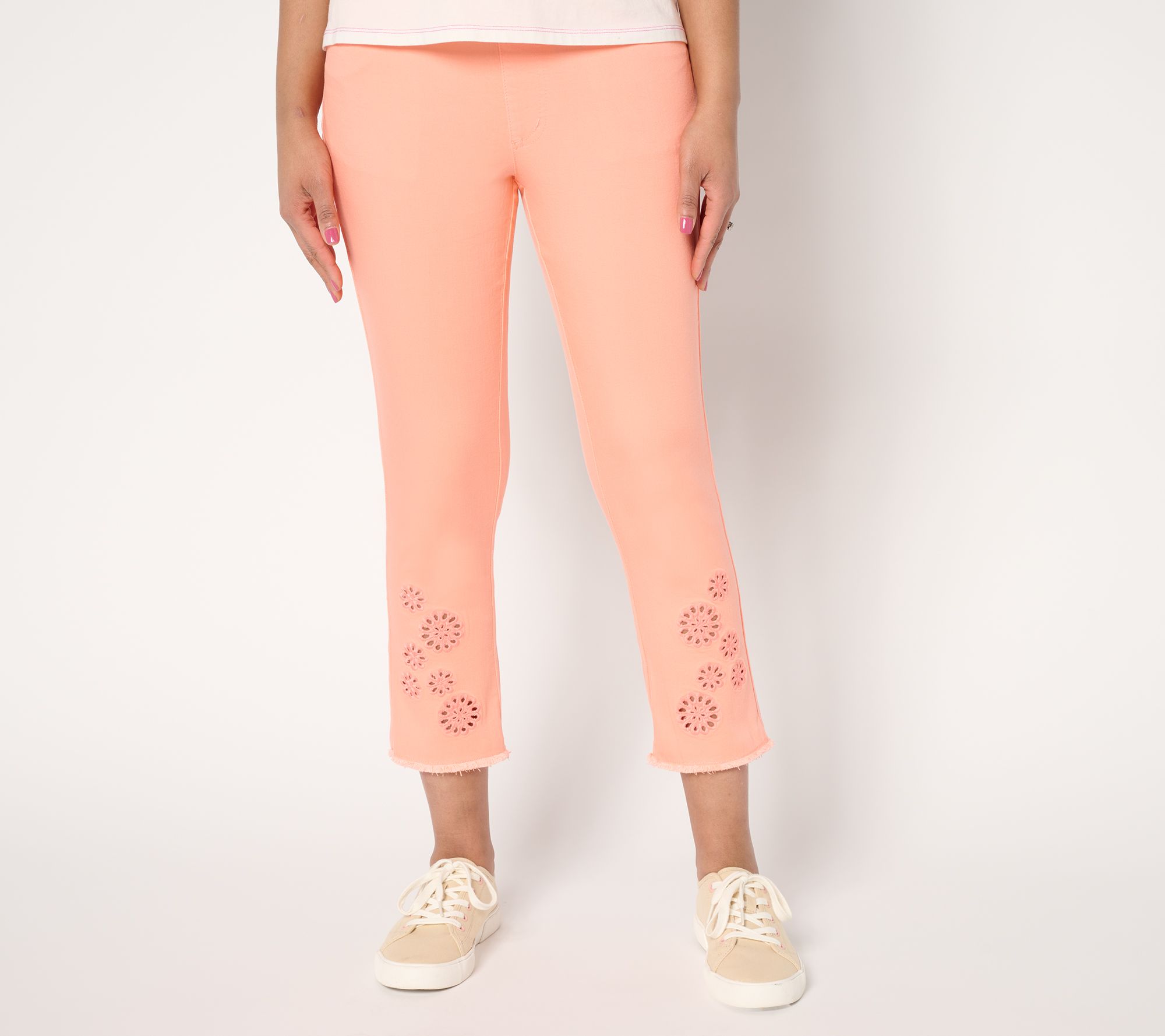 "As Is" Belle by Kim Gravel Reg TripleLuxe Twill Eyelet Crop Jeans