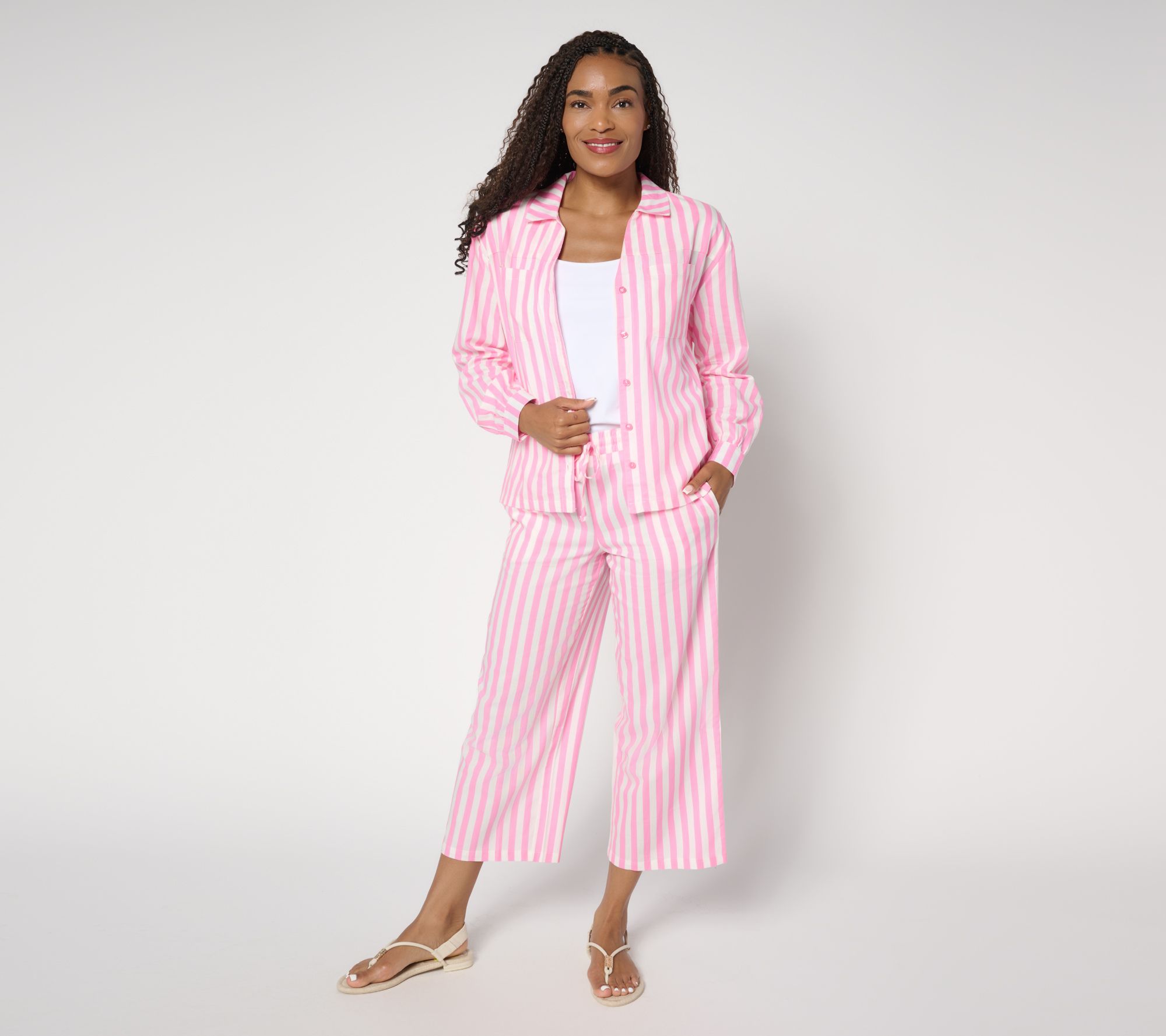 "As Is" MUK LUKS Collared Long Sleeve and Pant Beach Cover Up