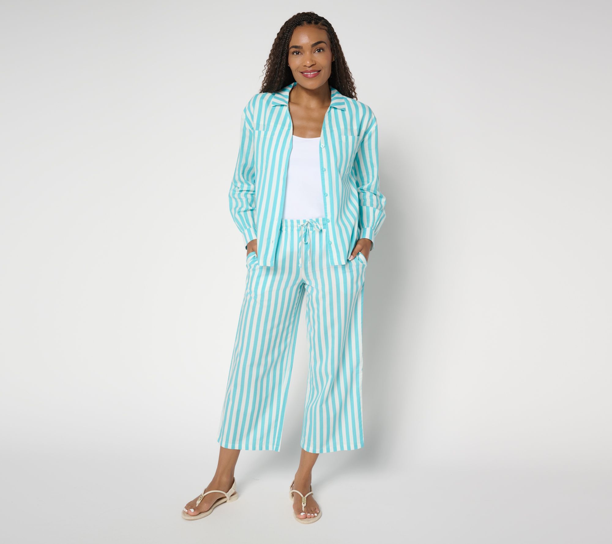 "As Is" MUK LUKS Collared Long Sleeve and Pant Beach Cover Up