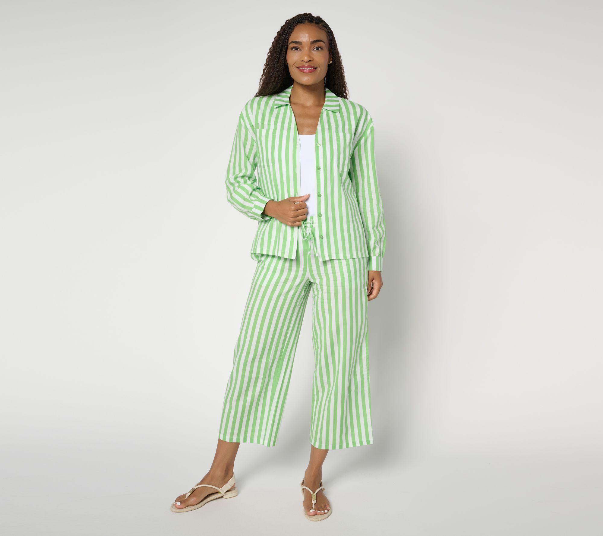 "As Is" MUK LUKS Collared Long Sleeve and Pant Beach Cover Up