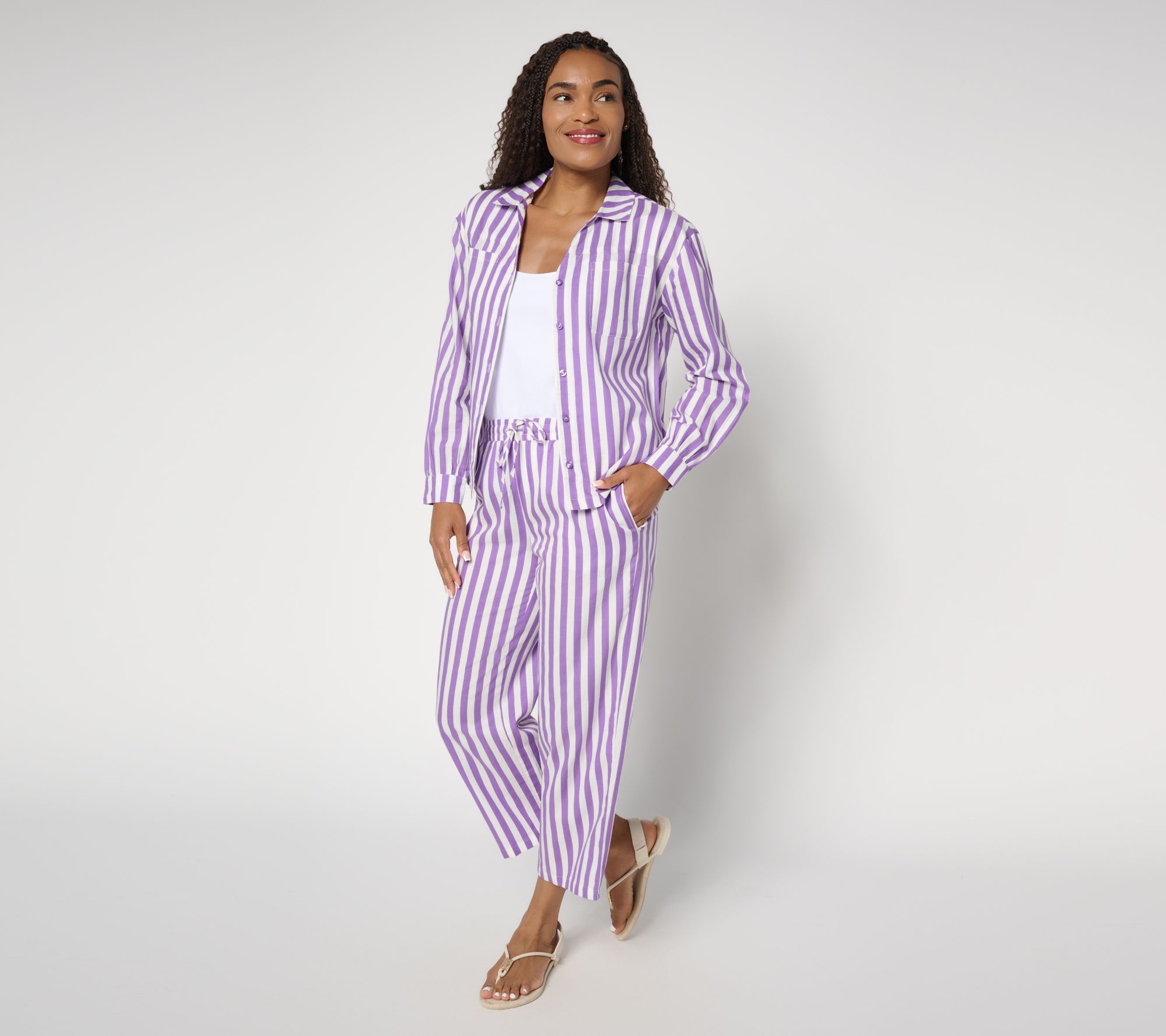 "As Is" MUK LUKS Collared Long Sleeve and Pant Beach Cover Up