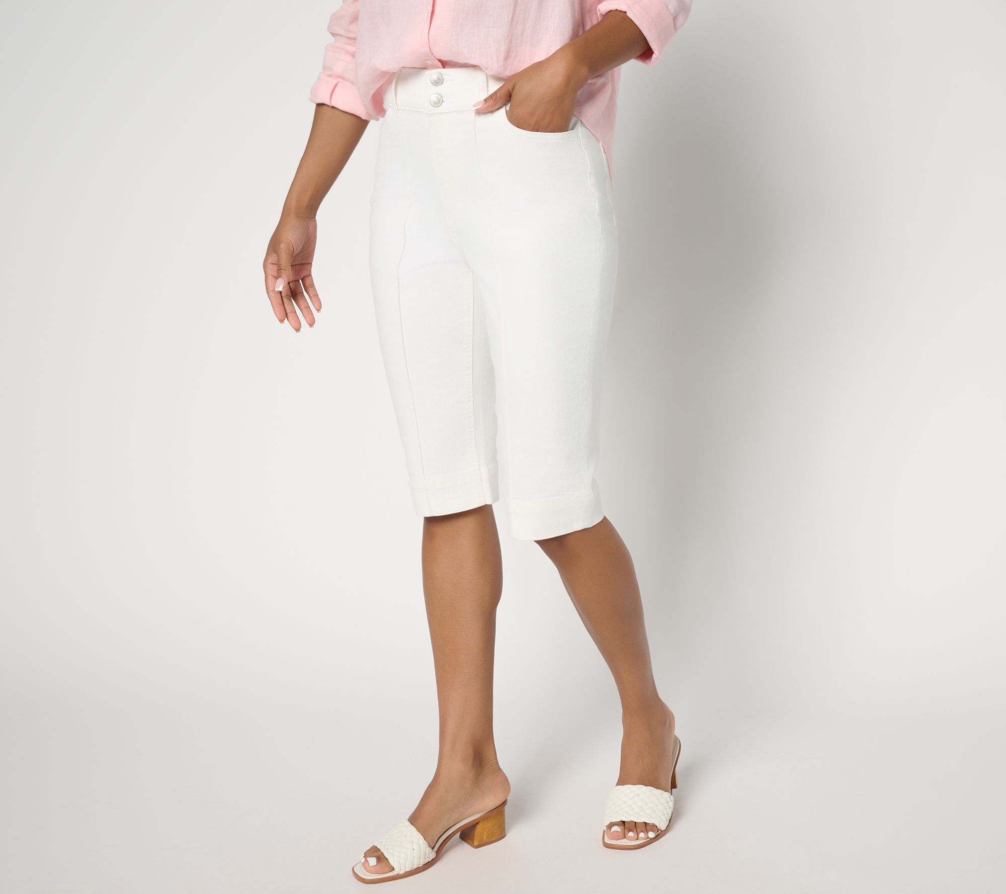 "As Is" Denim & Co. Pet Color Classic Stretch Double Button Bermuda Short