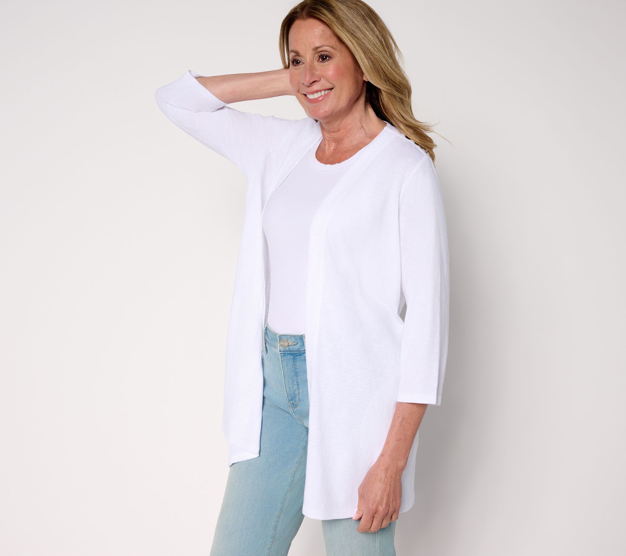 "As Is" Denim & Co. Regular 3/4 Sleeve Slub Jersey Tunic Cardigan