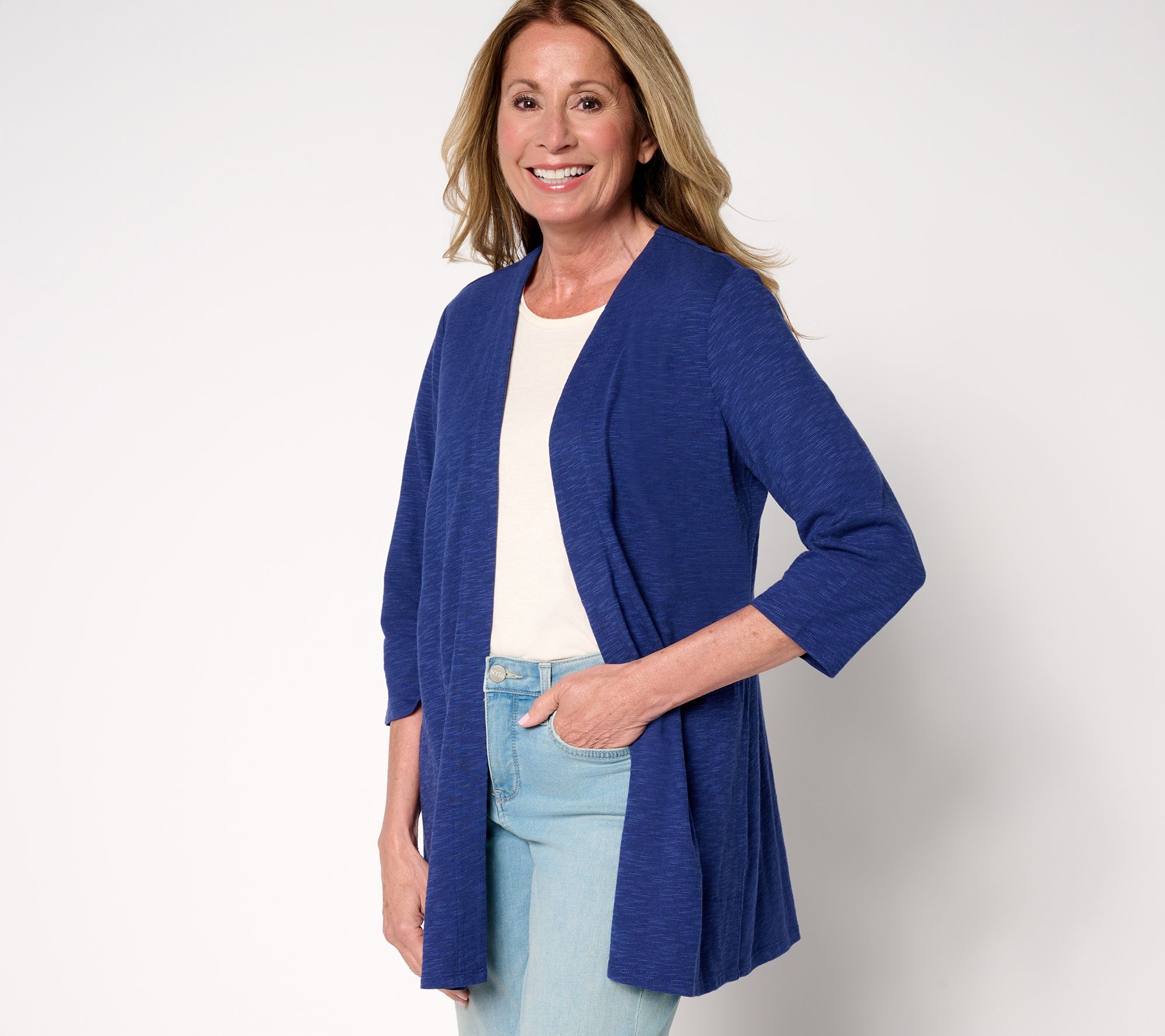 "As Is" Denim & Co. Regular 3/4 Sleeve Slub Jersey Tunic Cardigan