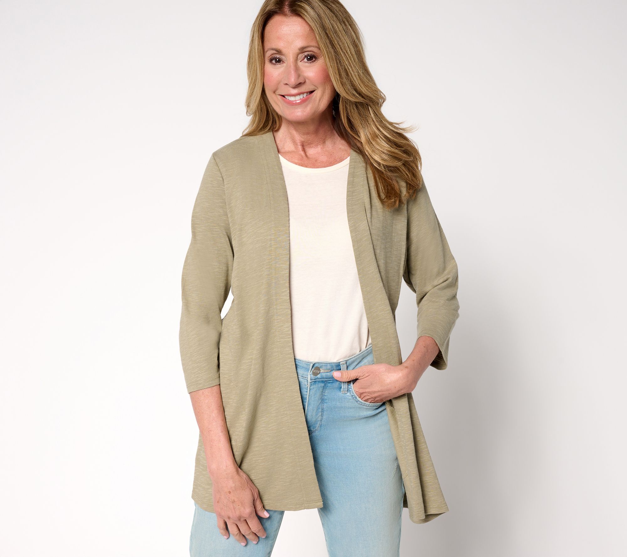 "As Is" Denim & Co. Regular 3/4 Sleeve Slub Jersey Tunic Cardigan