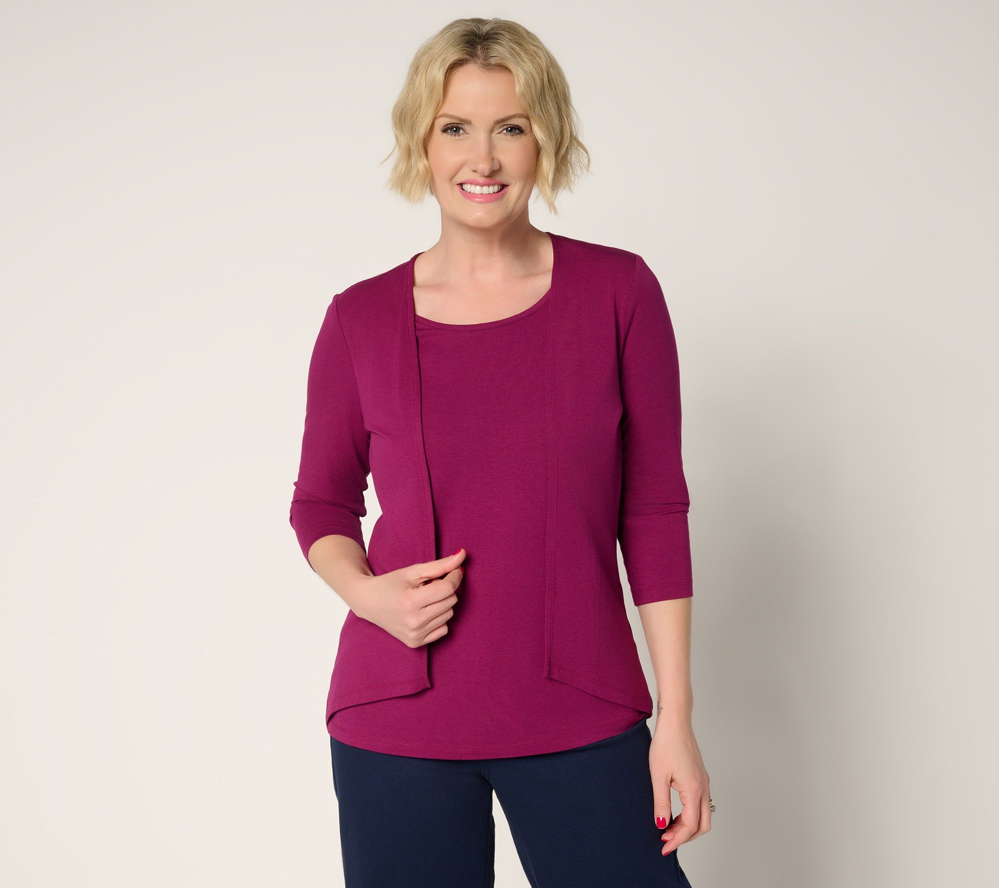 "As Is" Denim & Co. Essentials So Soft Jersey Cardigan/Tank 2fer