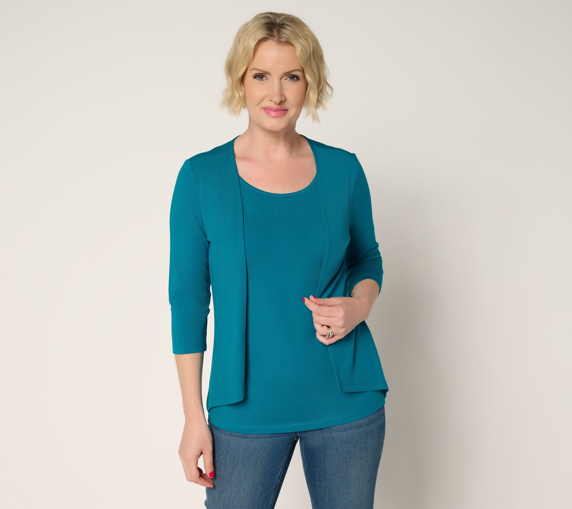 "As Is" Denim & Co. Essentials So Soft Jersey Cardigan/Tank 2fer