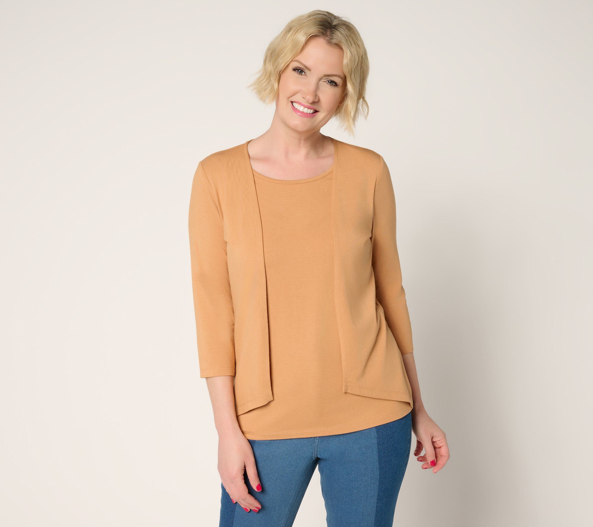 "As Is" Denim & Co. Essentials So Soft Jersey Cardigan/Tank 2fer