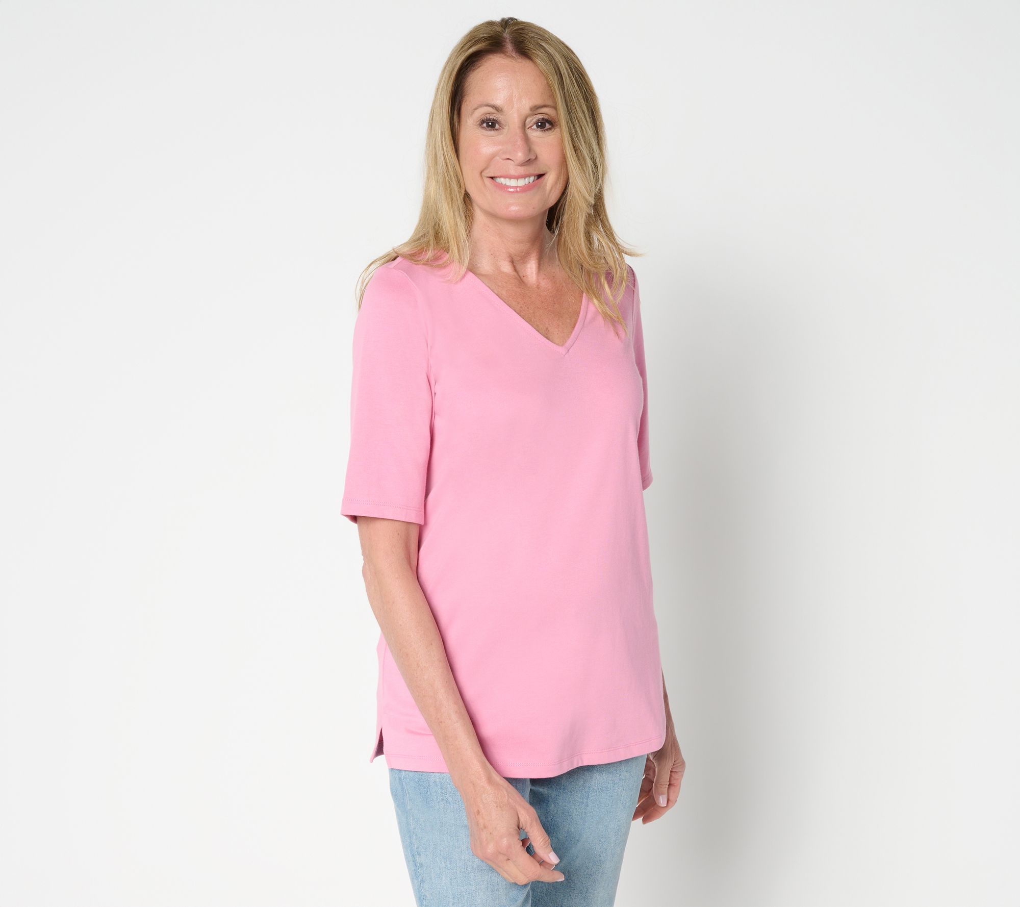 "As Is" Belle by Kim Gravel Jersey Elbow Sleeve V Neck Top