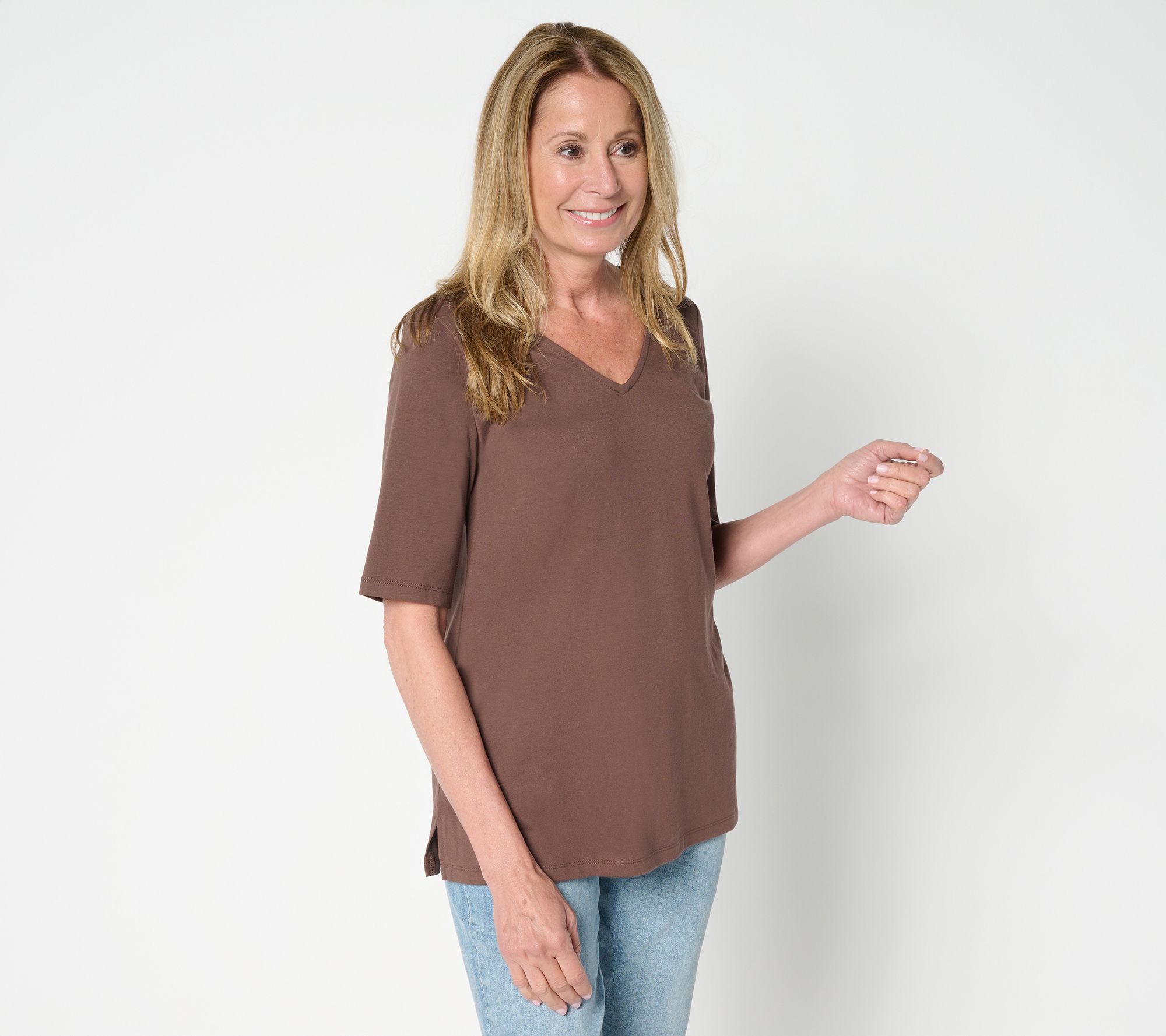 "As Is" Belle by Kim Gravel Jersey Elbow Sleeve V Neck Top