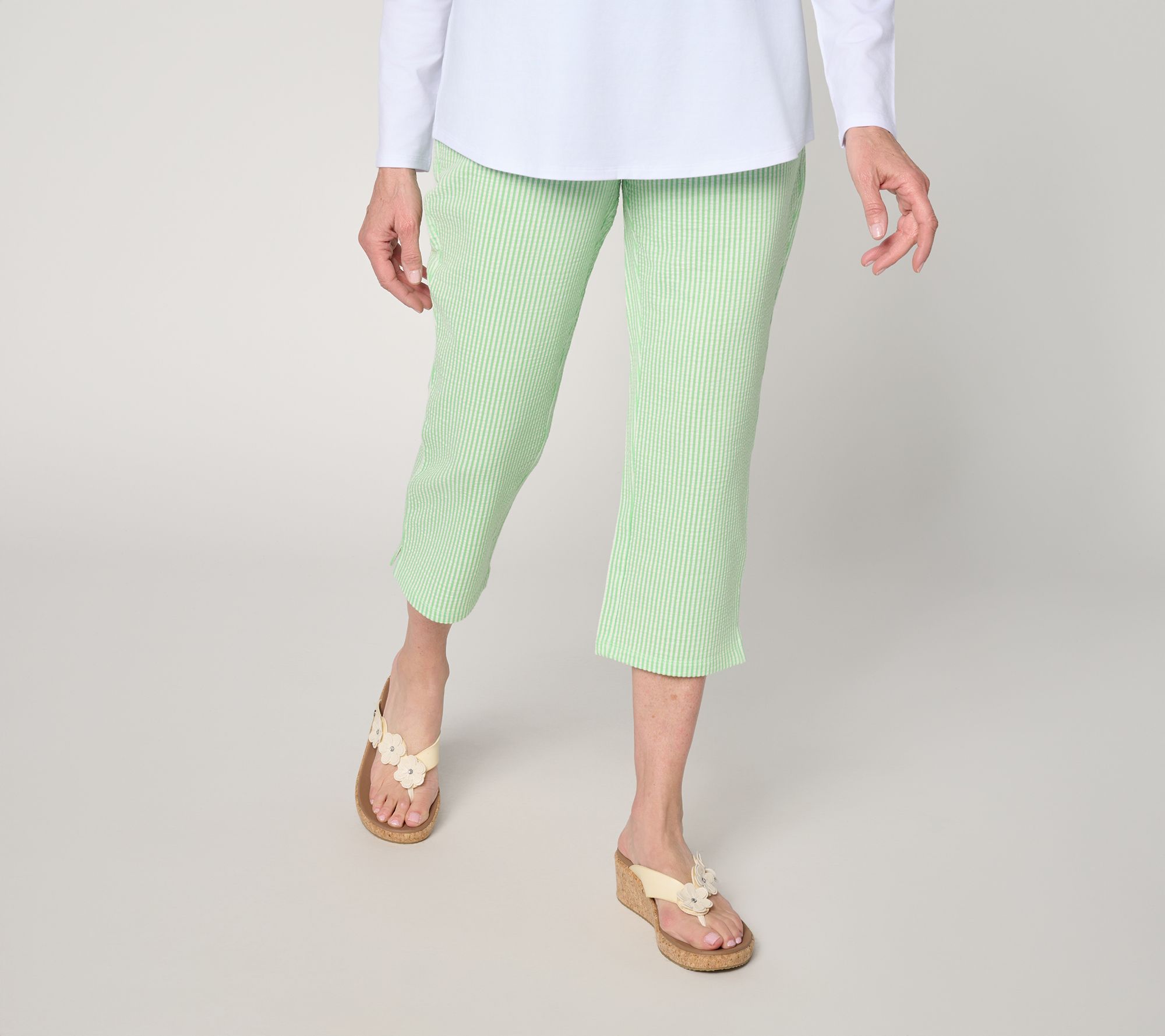 Quacker Factory Knit Seersucker 23" Straight Crop Pant