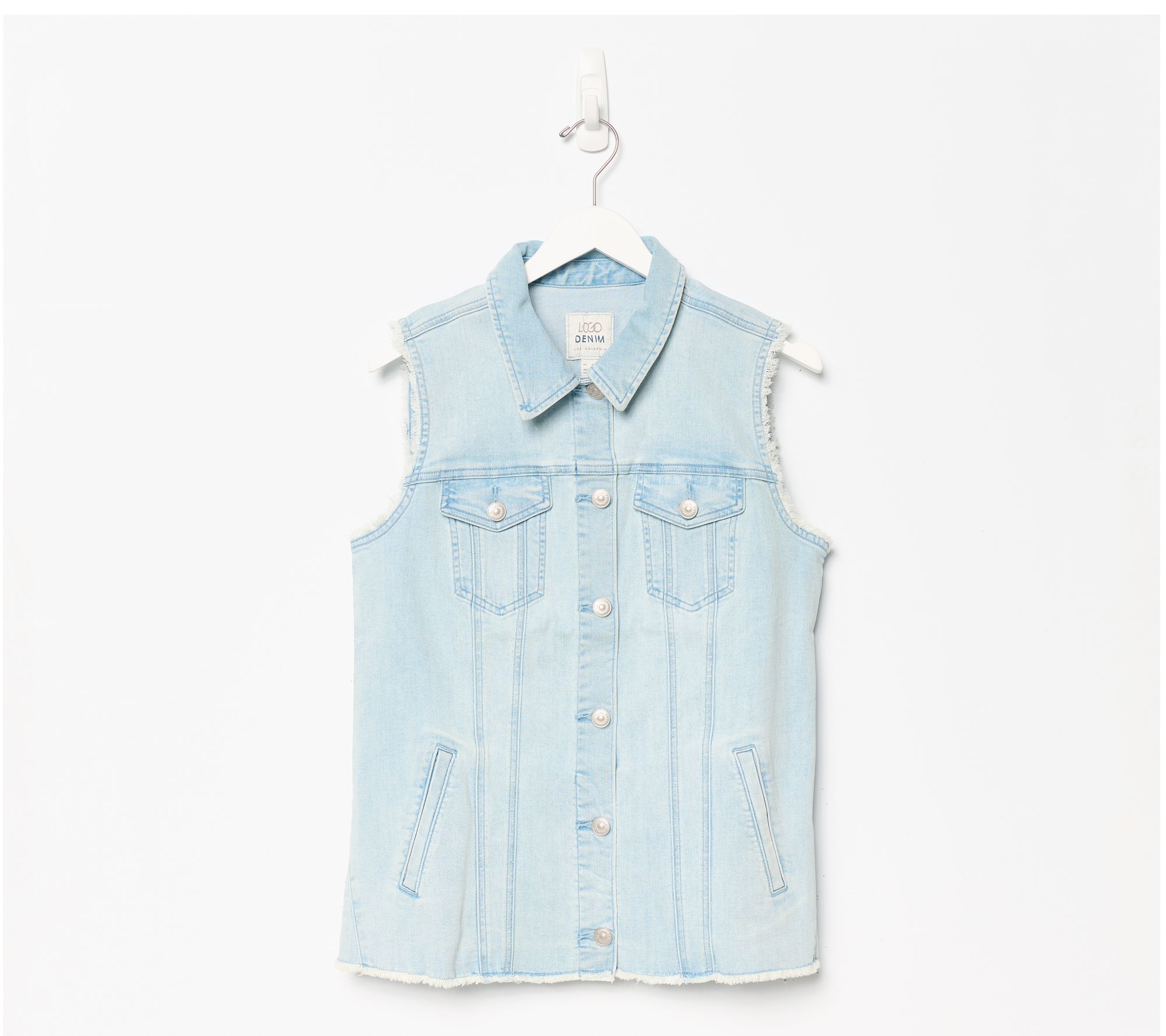 LOGO by Lori Goldstein Denim Vest with Seam and Fray Detail