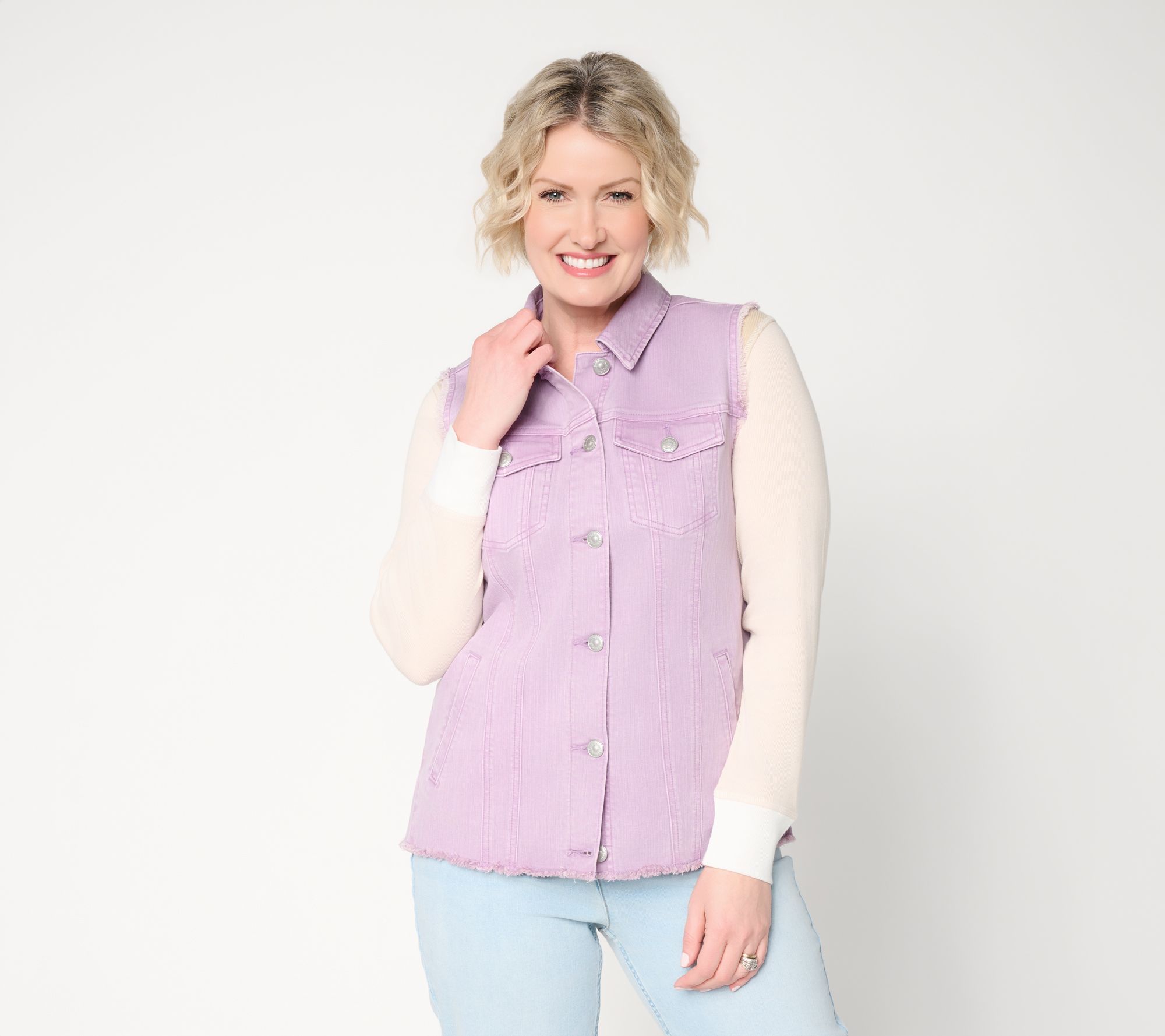 LOGO by Lori Goldstein Denim Vest with Seam and Fray Detail