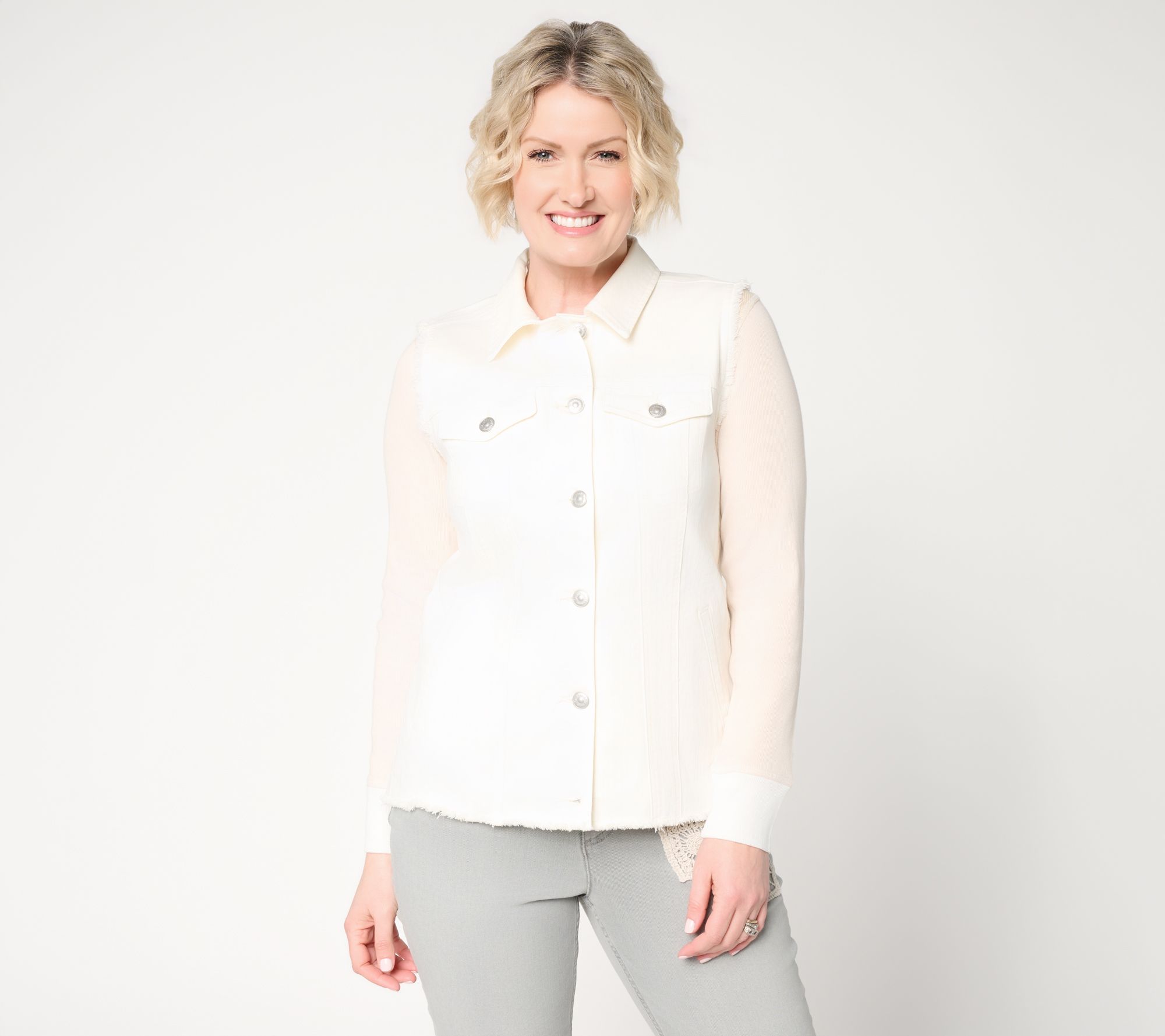 LOGO by Lori Goldstein Denim Vest with Seam and Fray Detail