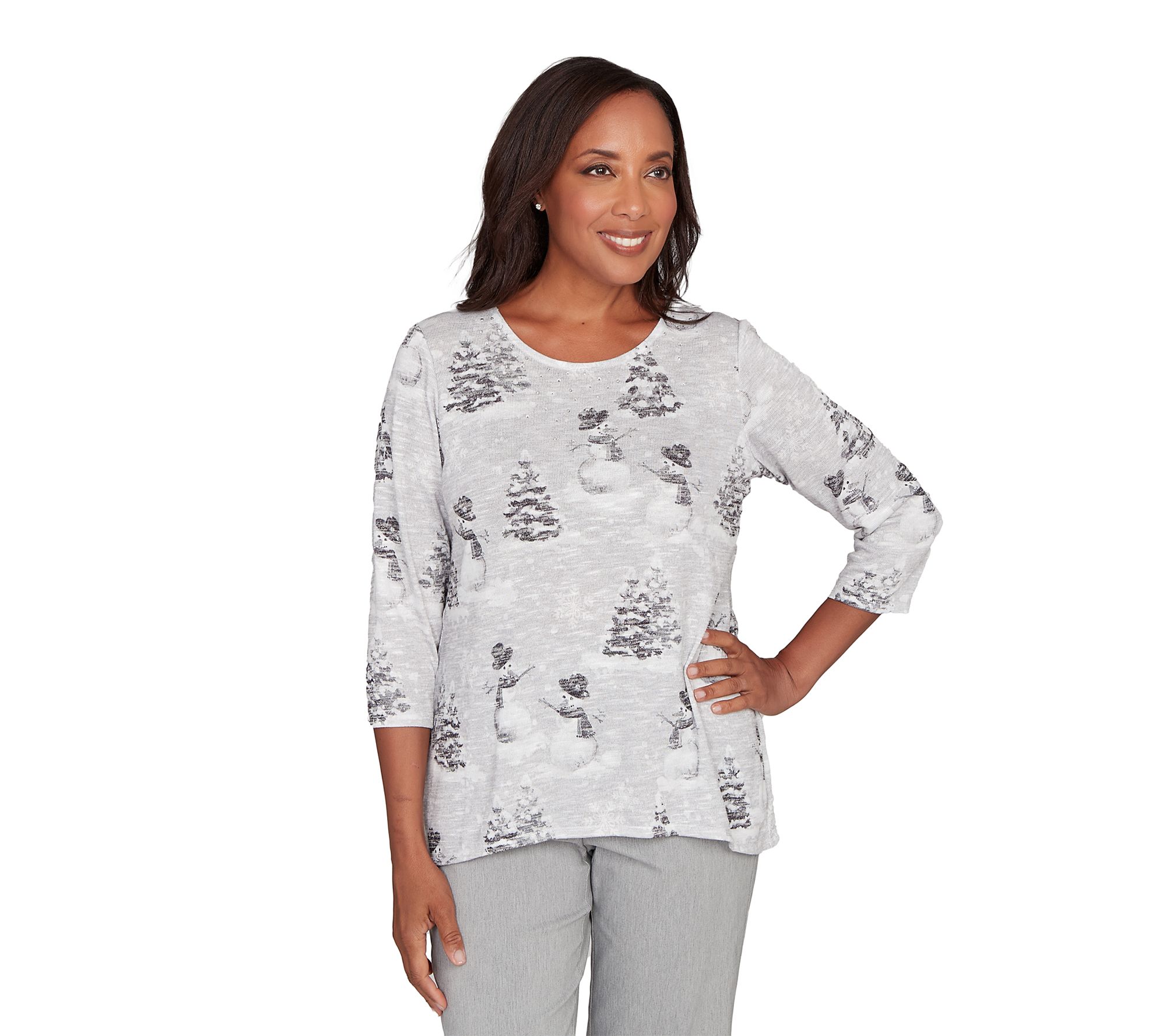 Alfred Dunner Playful Snowmen Scene Knit Top