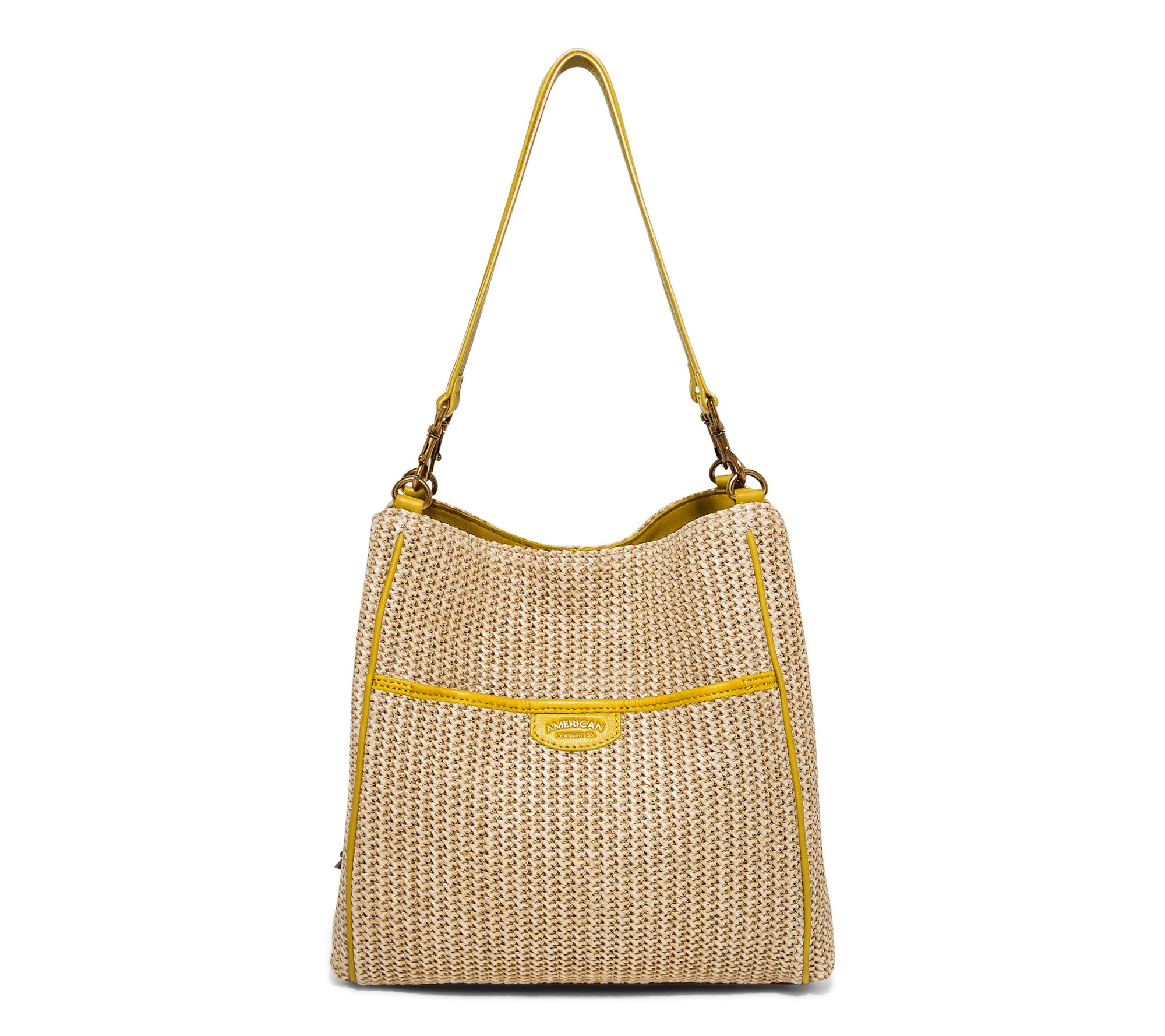 American Leather Co. Austin Triple Entry Raffia Bucket Bag