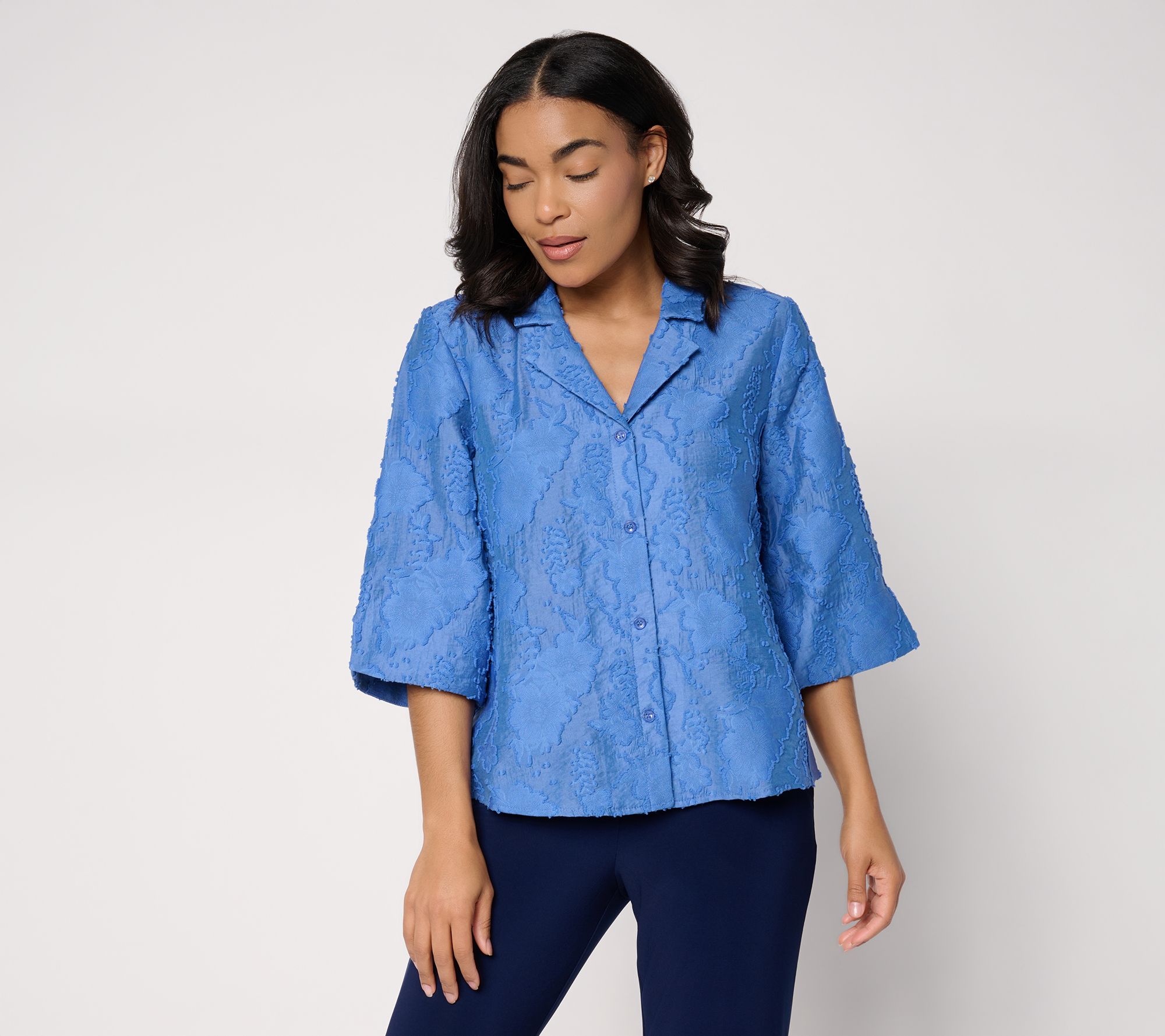 Dennis Basso Clip Jacquard Button Front Top