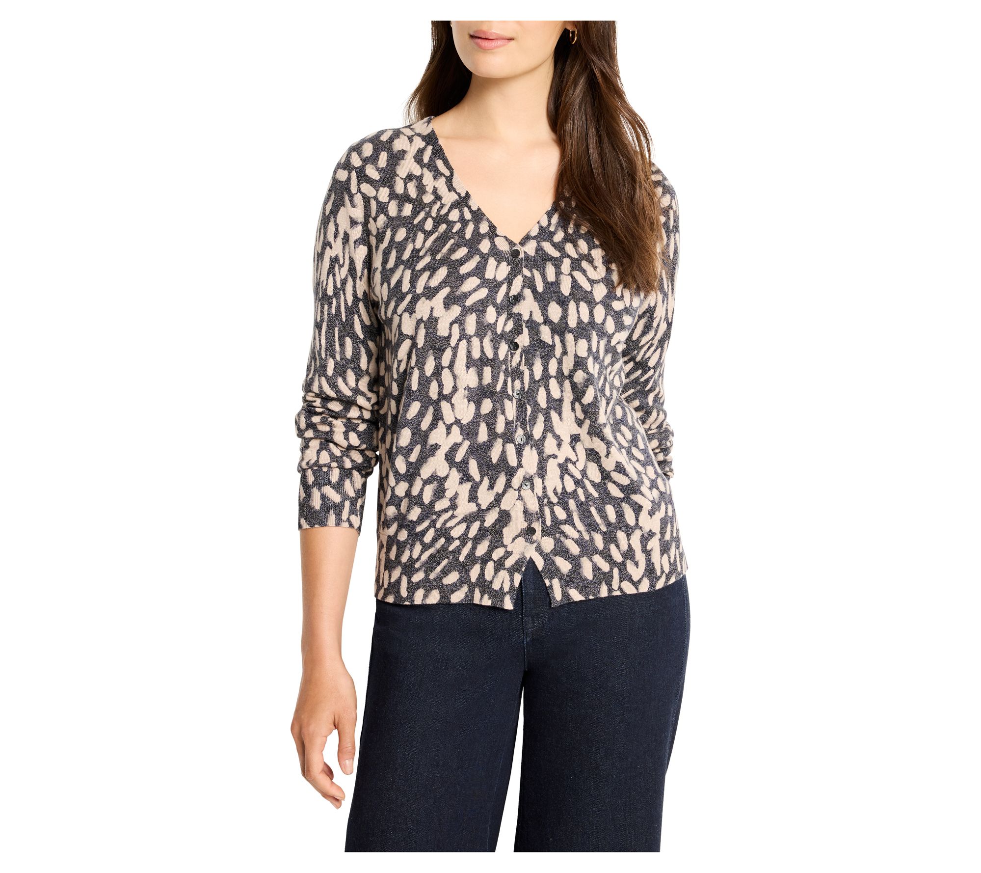 NIC+ZOE Wild Dot Buttoned Up Pullover Sweater
