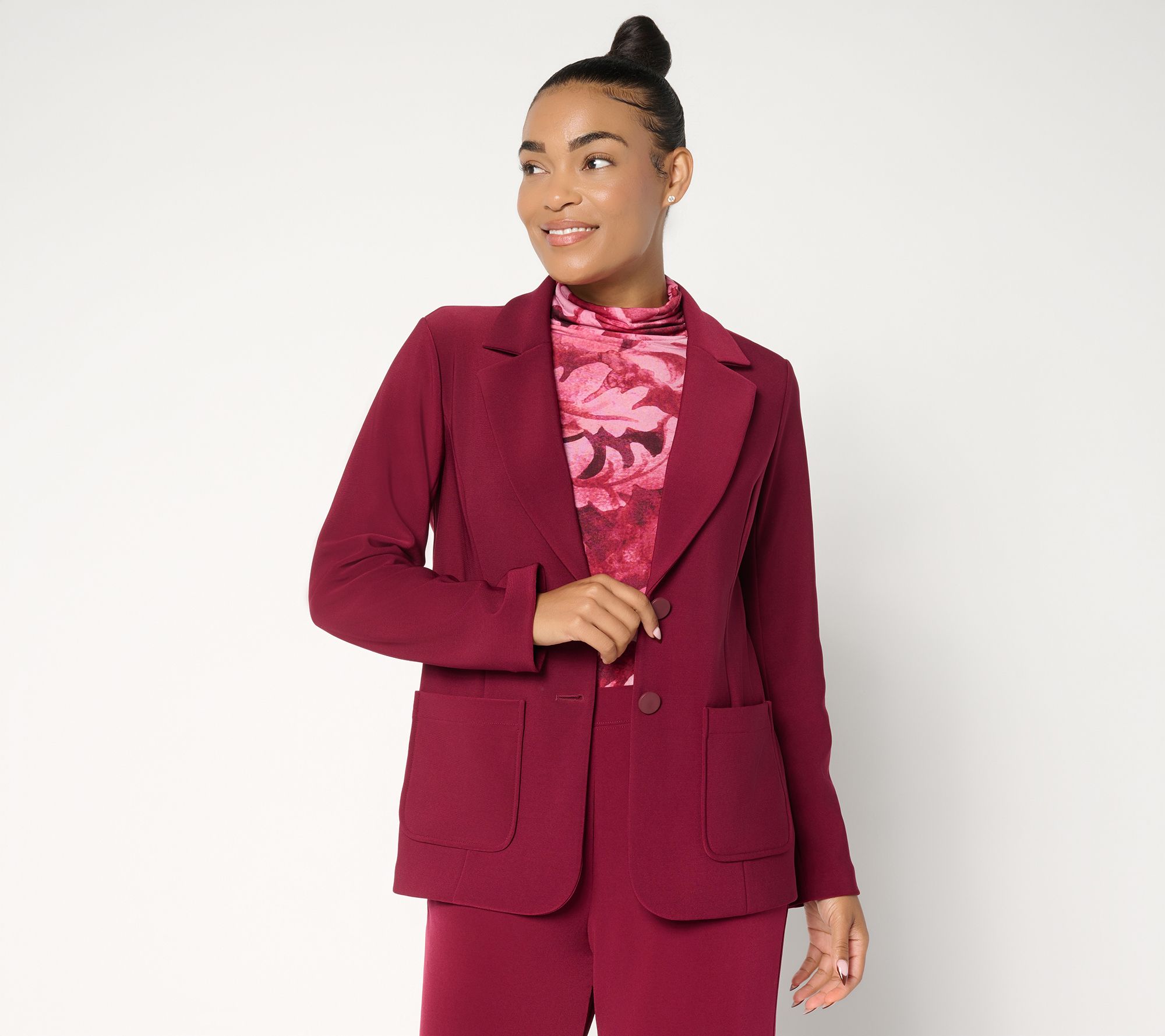 "As Is" Susan Graver Petite Brushed Back LK Fusion Notch Collar Blazer