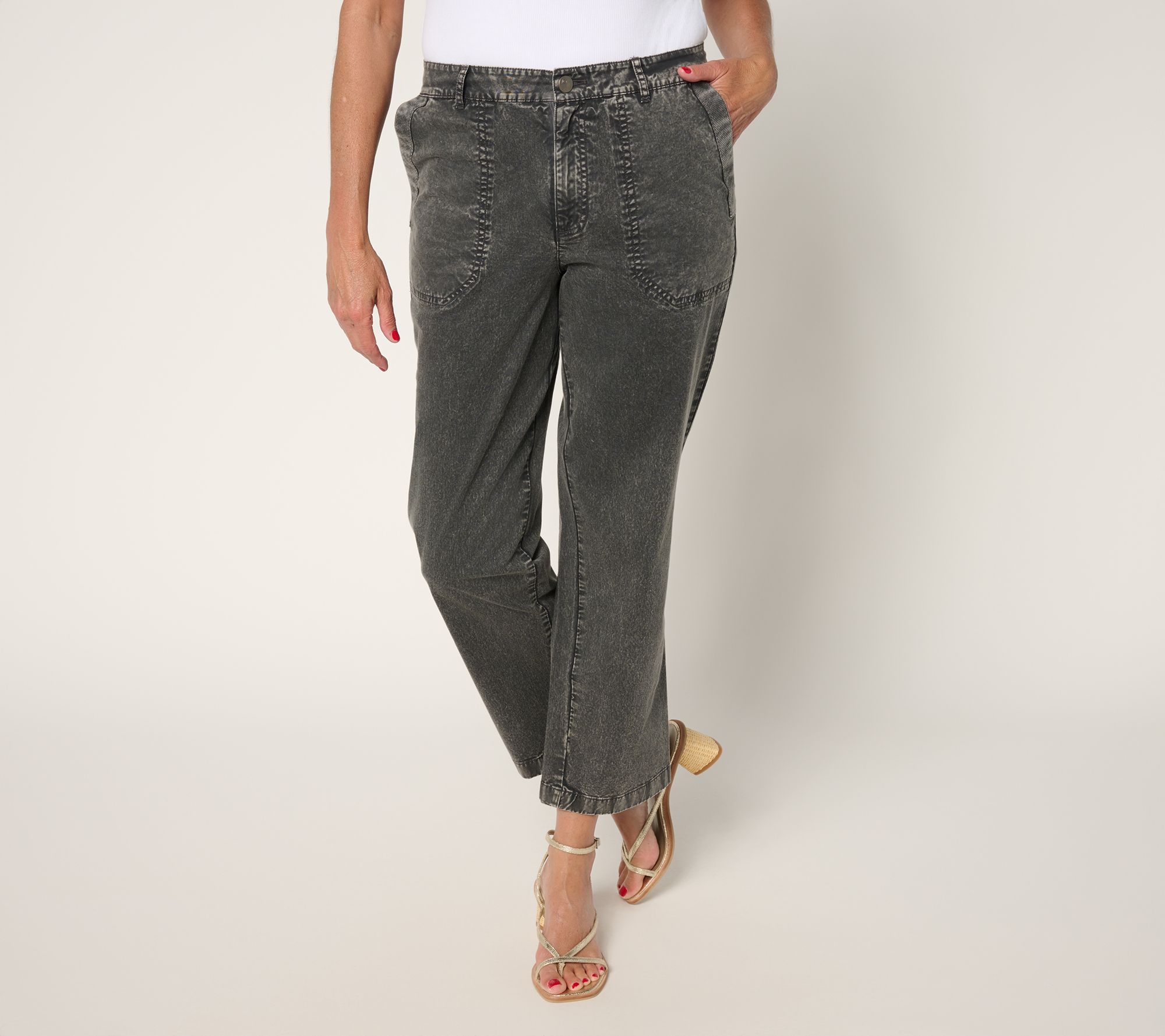 "As Is" LOGO by Lori Goldstein Petite Stone Wash Ankle Pants