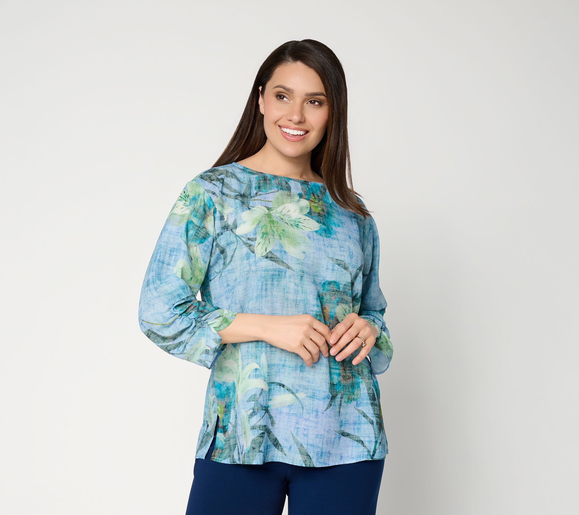 Dennis Basso Petite Printed Scarf Top with Dolman Sleeve