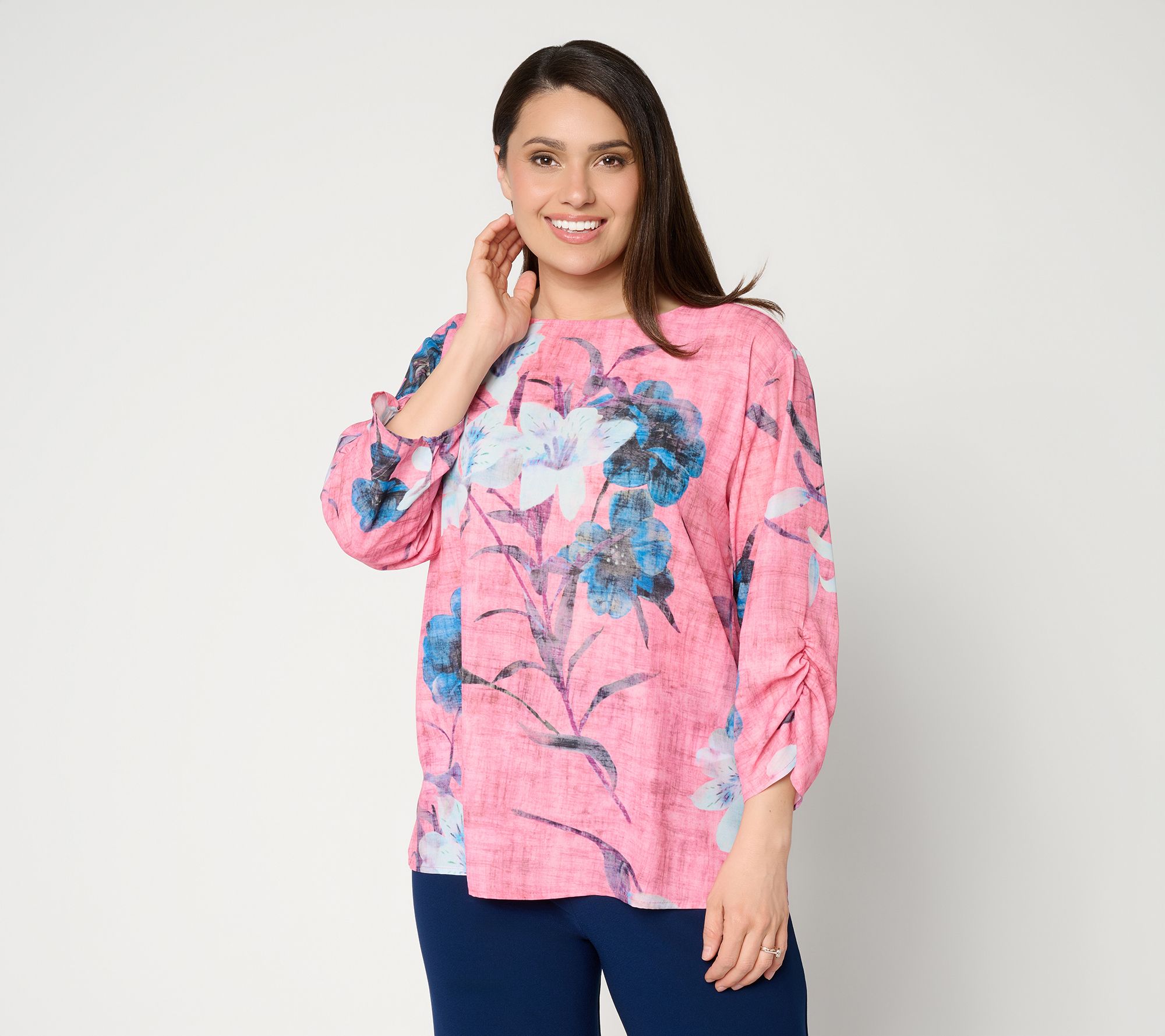 Dennis Basso Petite Printed Scarf Top with Dolman Sleeve