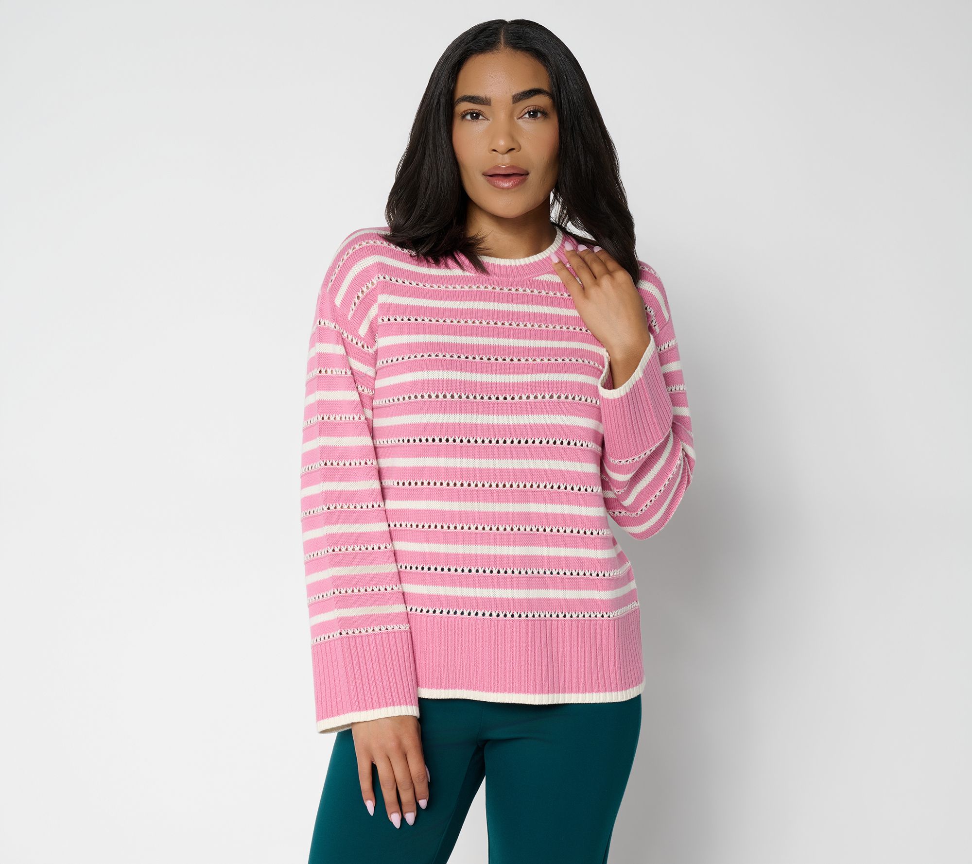 Susan Graver Chain Link Stitch Striped Sweater