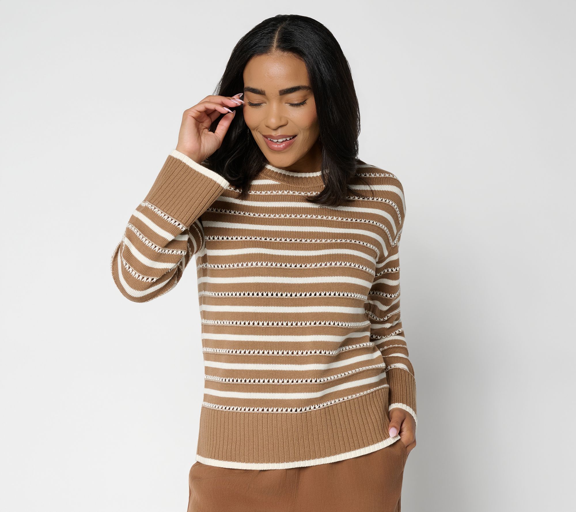 Susan Graver Chain Link Stitch Striped Sweater
