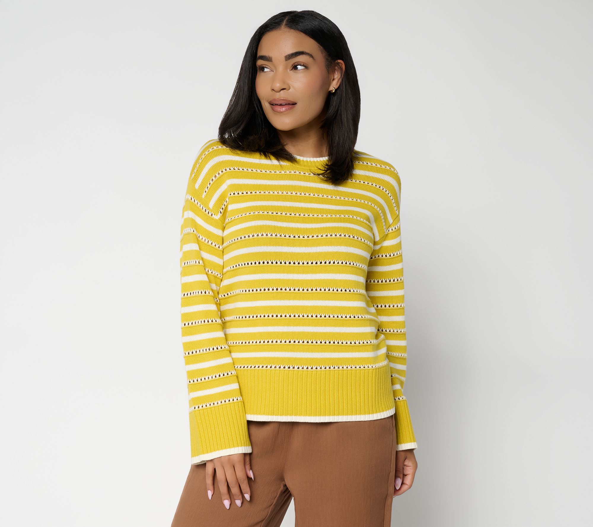 Susan Graver Chain Link Stitch Striped Sweater
