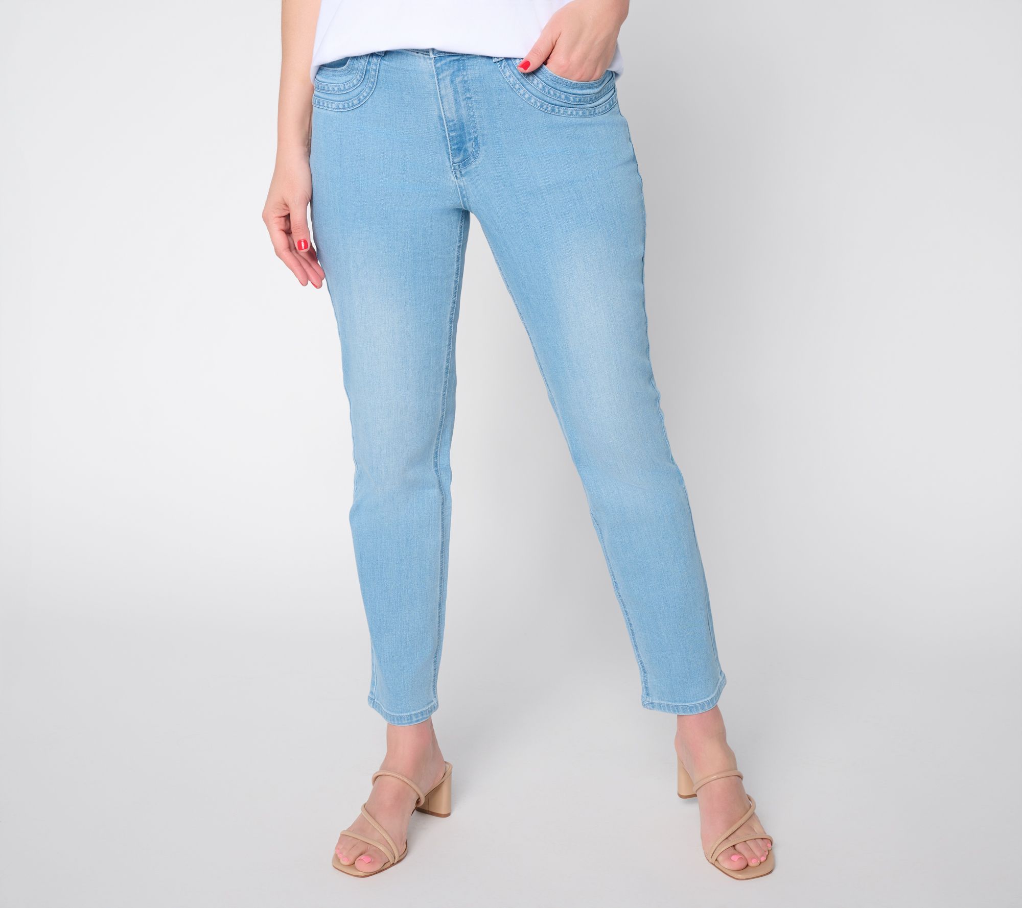 Susan Graver Stretch Denim Petite Straight Leg Ankle Jeans