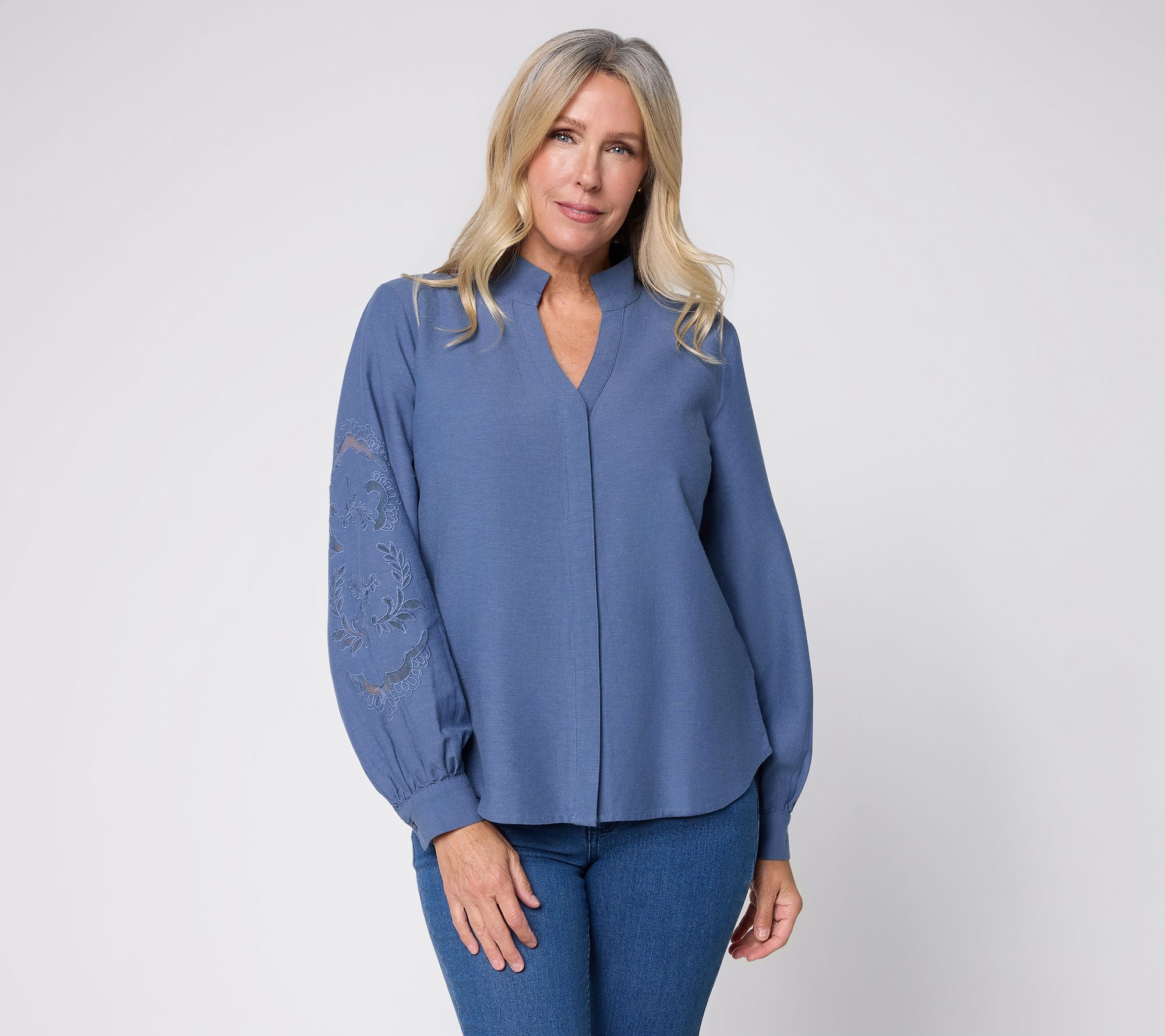 BEAUTIFUL by Lawrence Zarian Button Front Eyelet Detail Shirt
