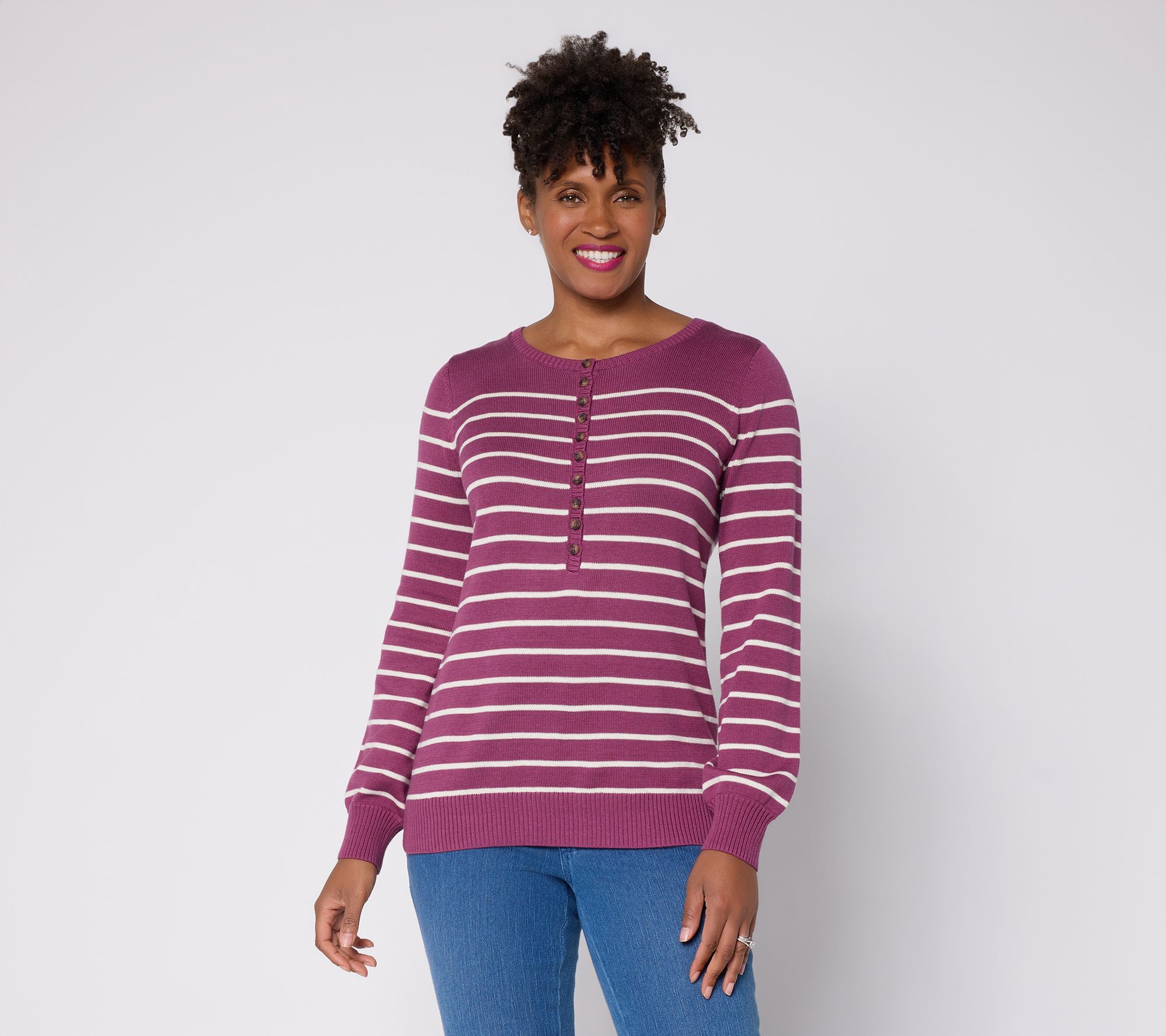 Belle by Kim Gravel Baby Button Striped Henley Sweater