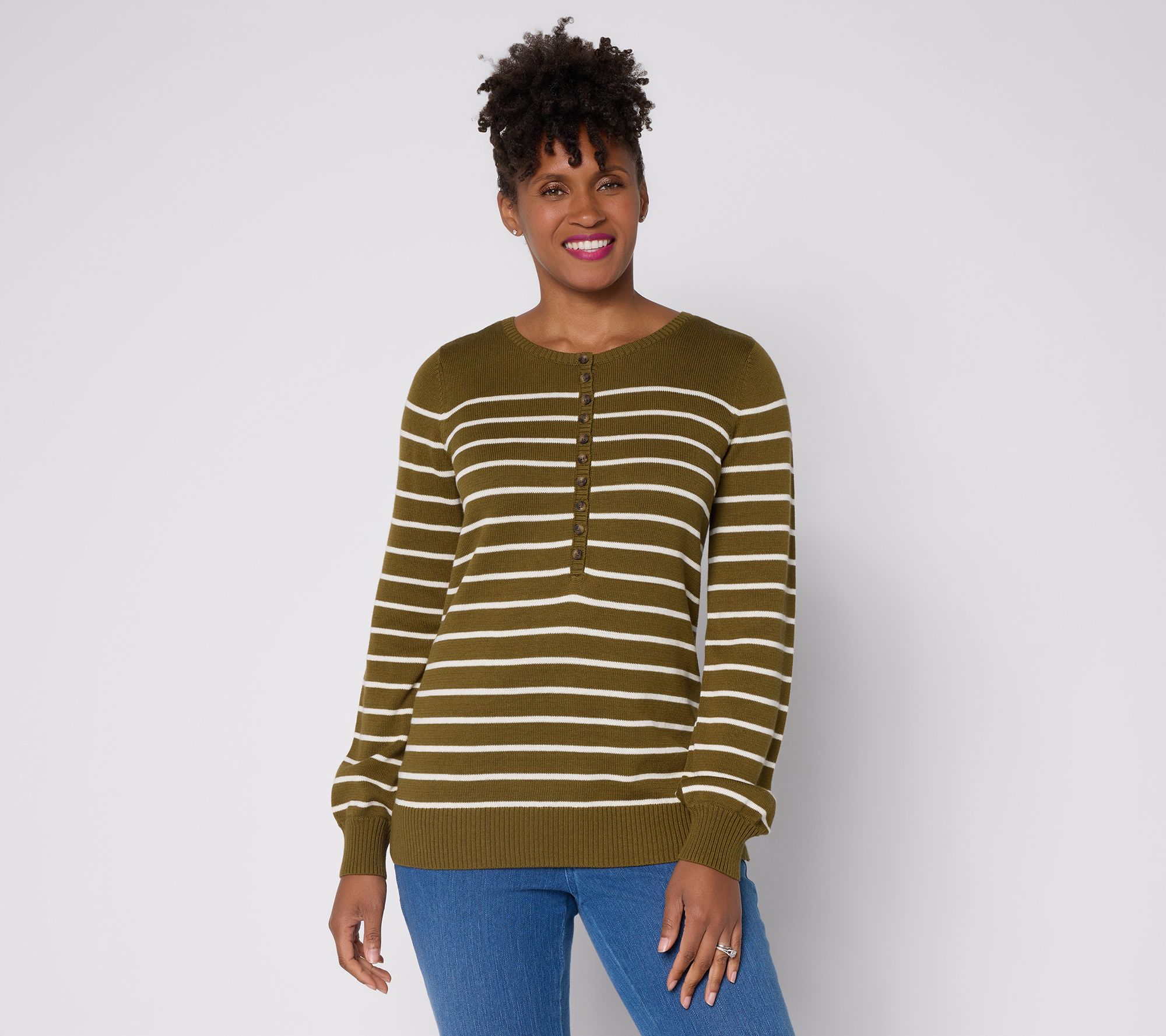 Belle by Kim Gravel Baby Button Striped Henley Sweater