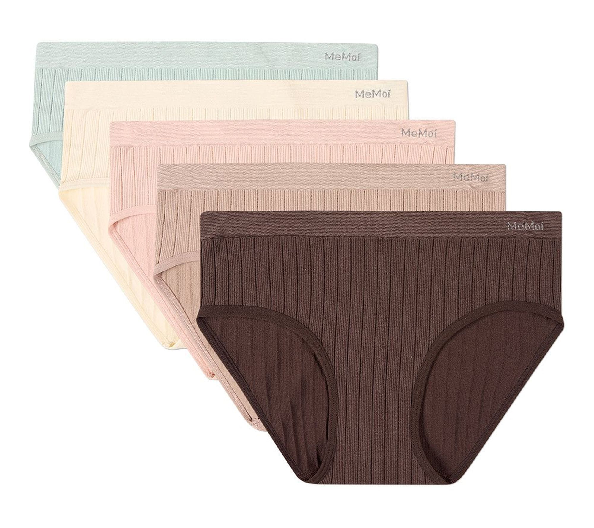 Memoi Women's Set of 5 Seamless Wide-Rib Full-Coverage Briefs